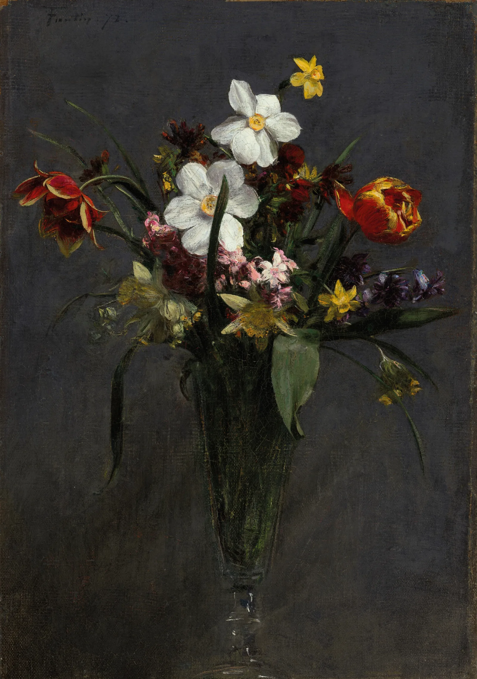 Fleurs De Printemps Tulipes Narcisses Jacinthes Jonquilles Et Giroflees by Henri Fantin-Latour - Canvas Print