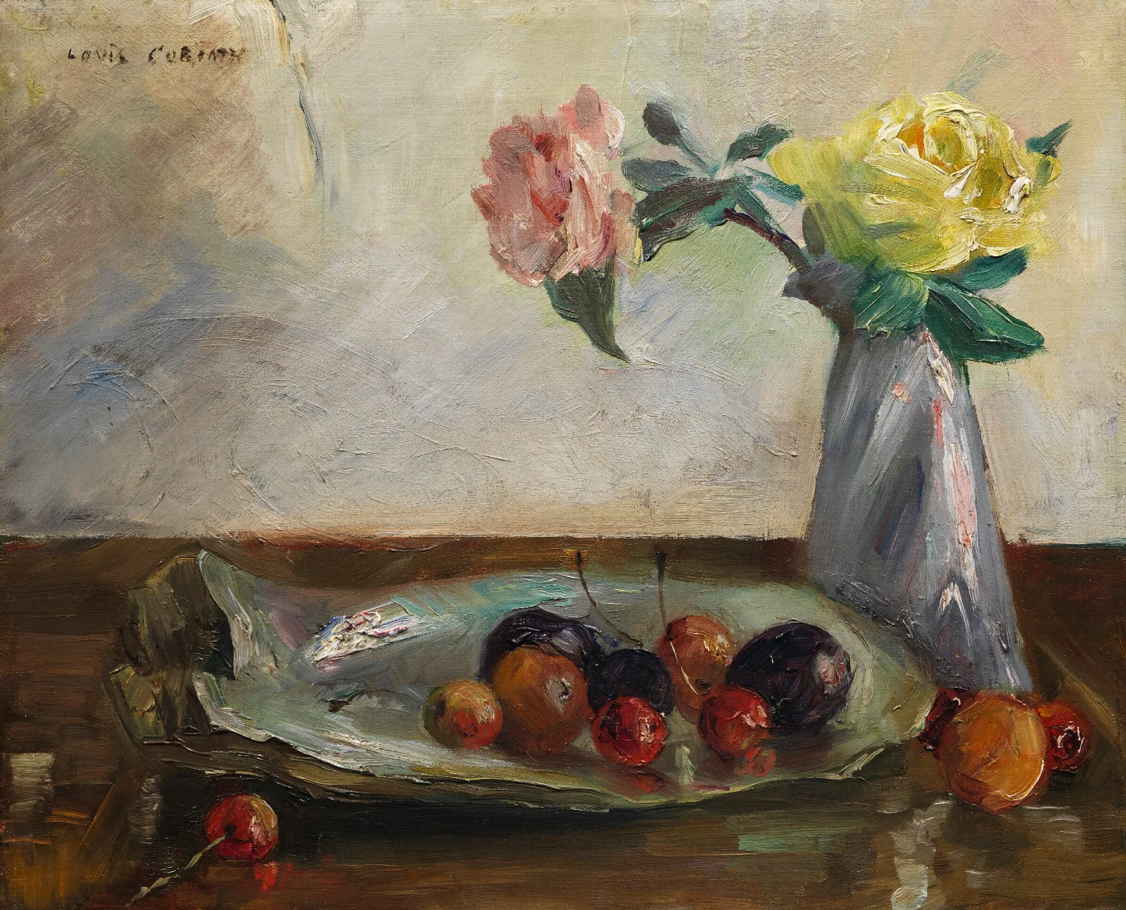 Stillleben Mit Blumen In Vase Muschel Und Obst Wall Art by Lovis Corinth - Canvas Print