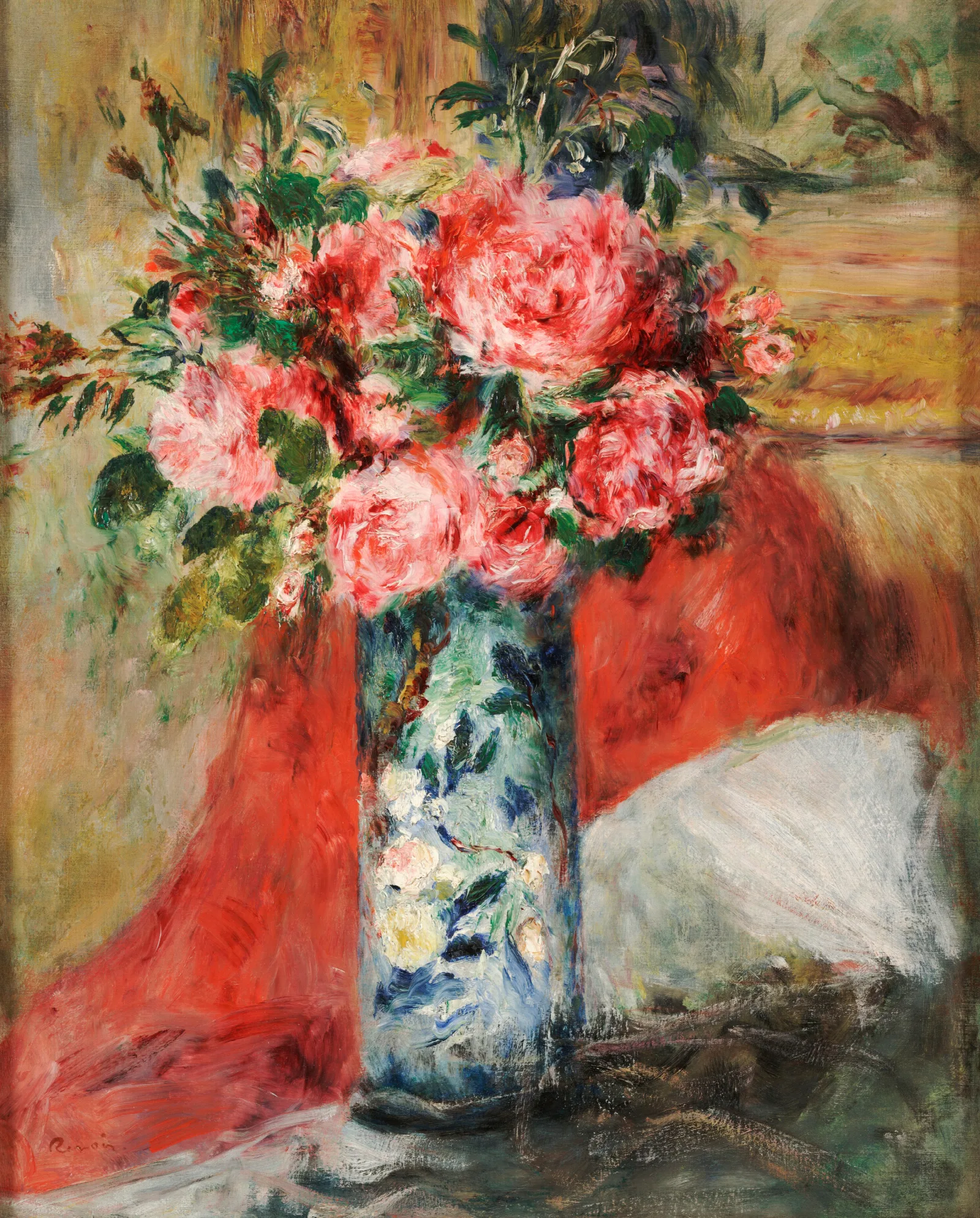 Roses And Peonies In A Vase Wall Art by Pierre-Auguste Renoir - Canvas Print