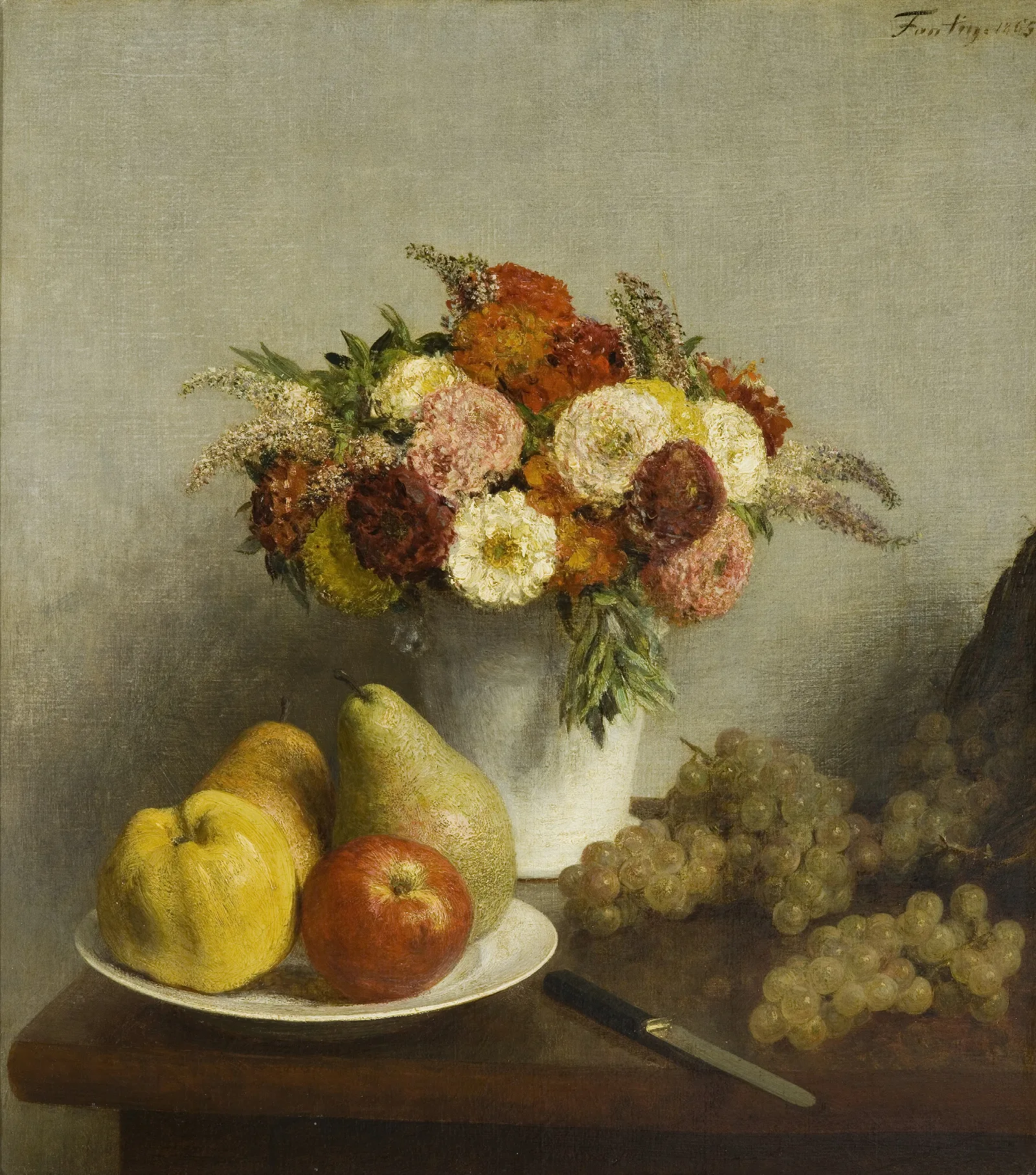 Flowers And Fruit 5 Wall Art by Henri Fantin-Latour - Canvas Print