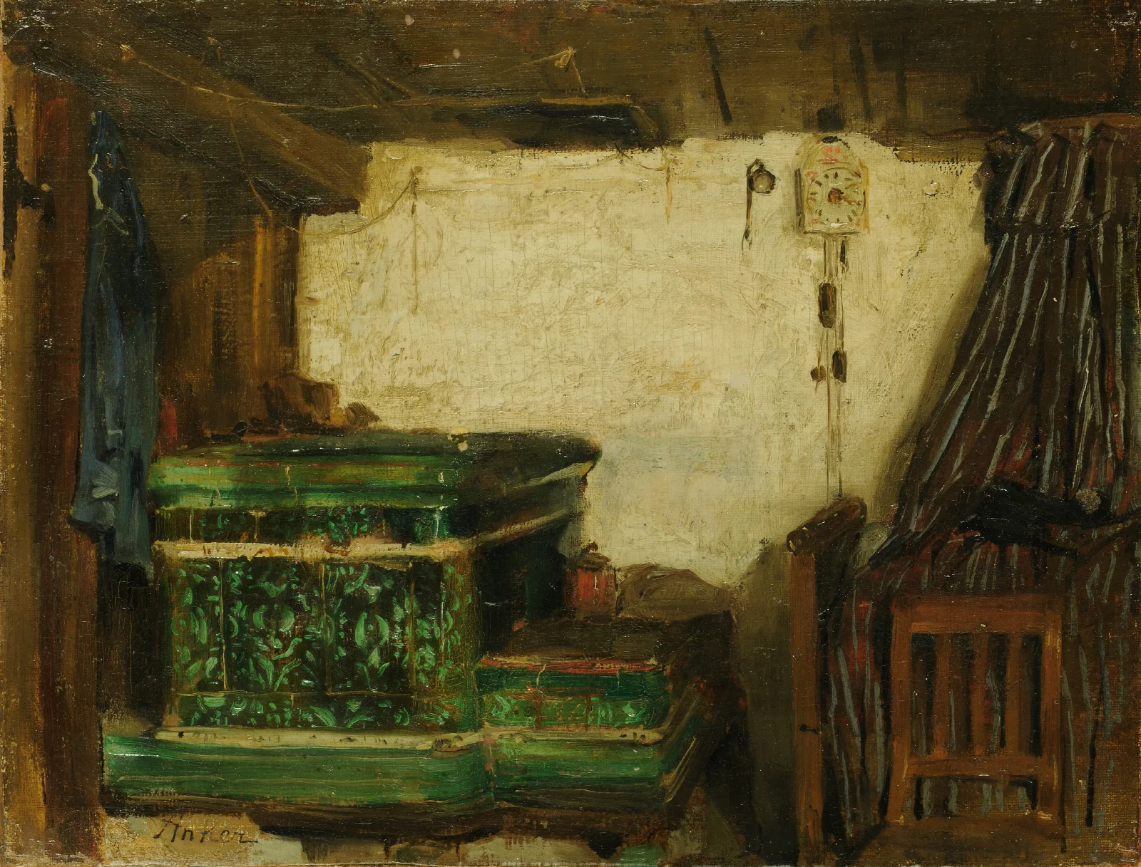 Corner Of A Room With Tiled Stove Wall Art by Albert Anker - Canvas Print