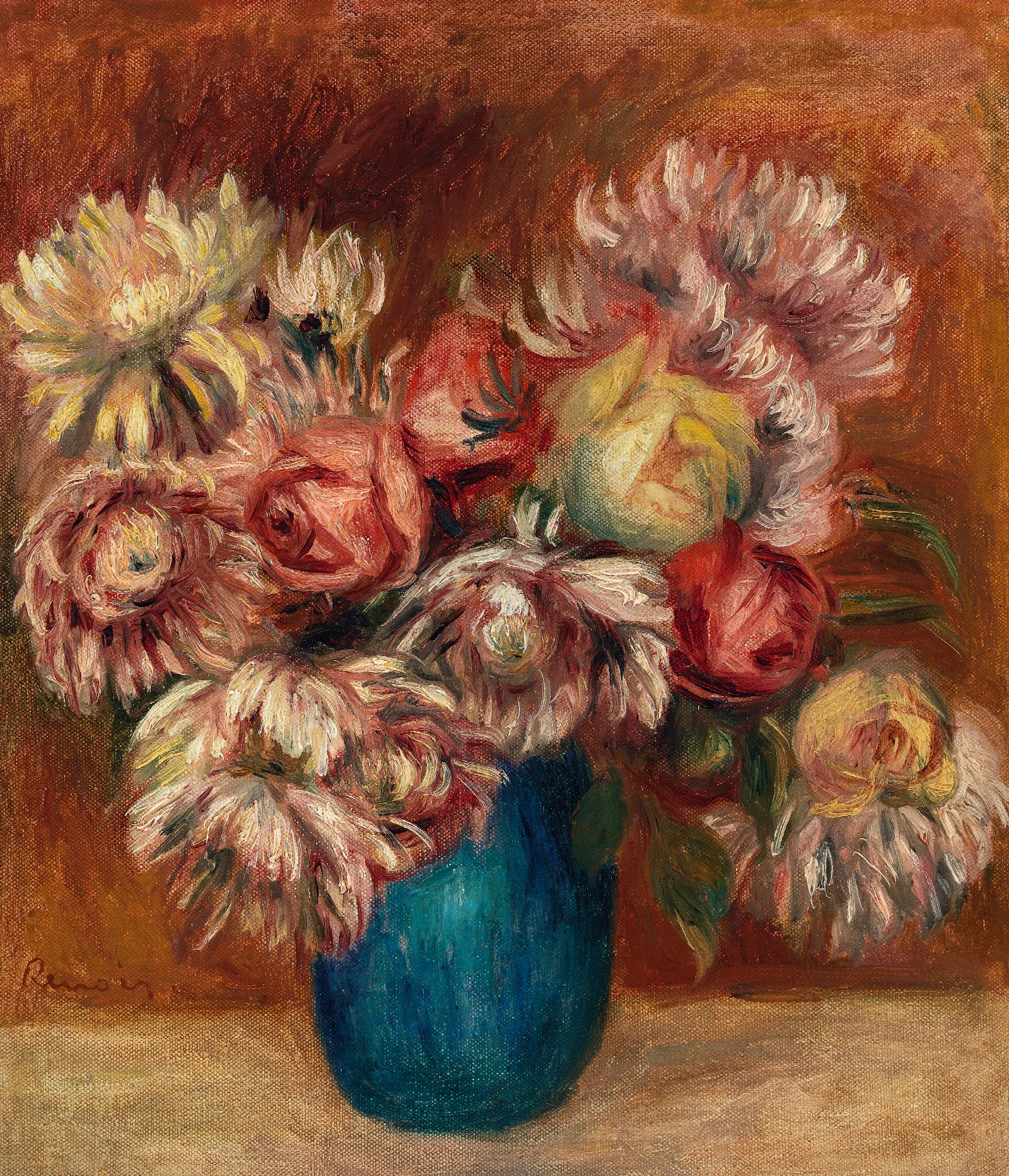 Flowers In A Green Vase Fleurs Dans Un Vase Vert Wall Art by Pierre-Auguste Renoir - Canvas Print