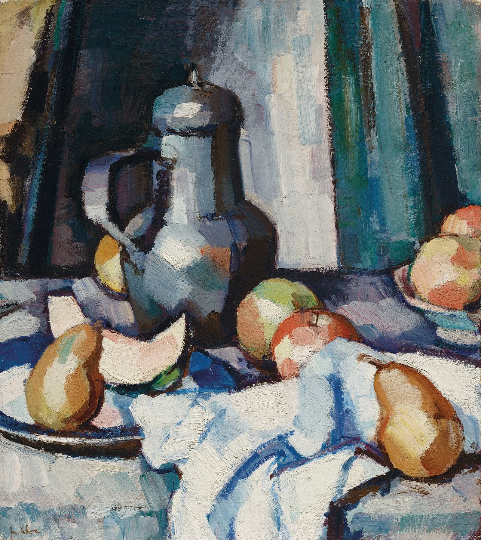 Apples And Pewter Pot Wall Art by Samuel John Peploe - Canvas Print