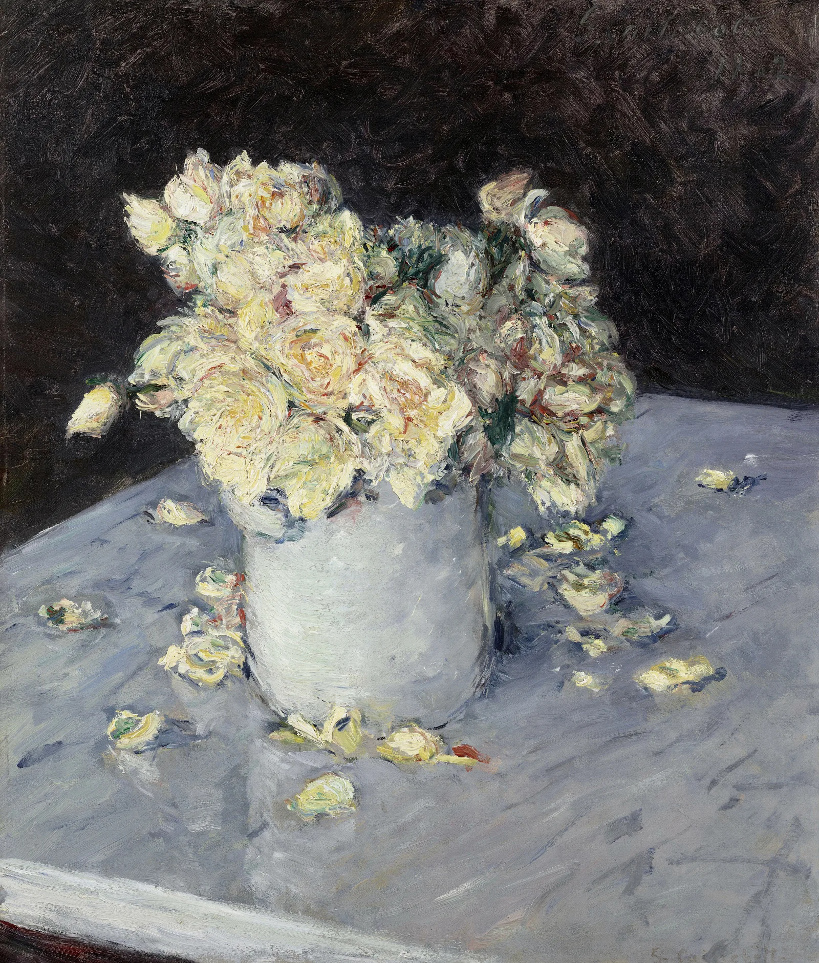 Yellow Roses In A Vase Wall Art by Gustave Caillebotte - Canvas Print