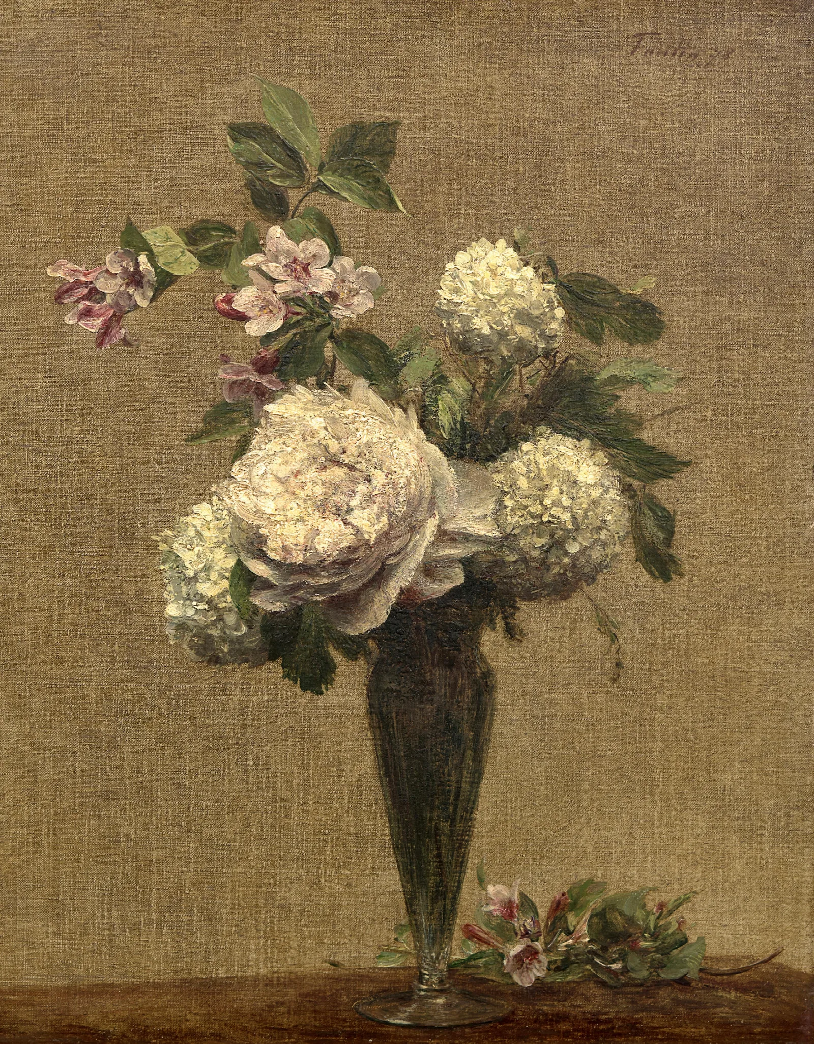 Pivoines Et Boules De Neige Wall Art by Henri Fantin-Latour - Canvas Print