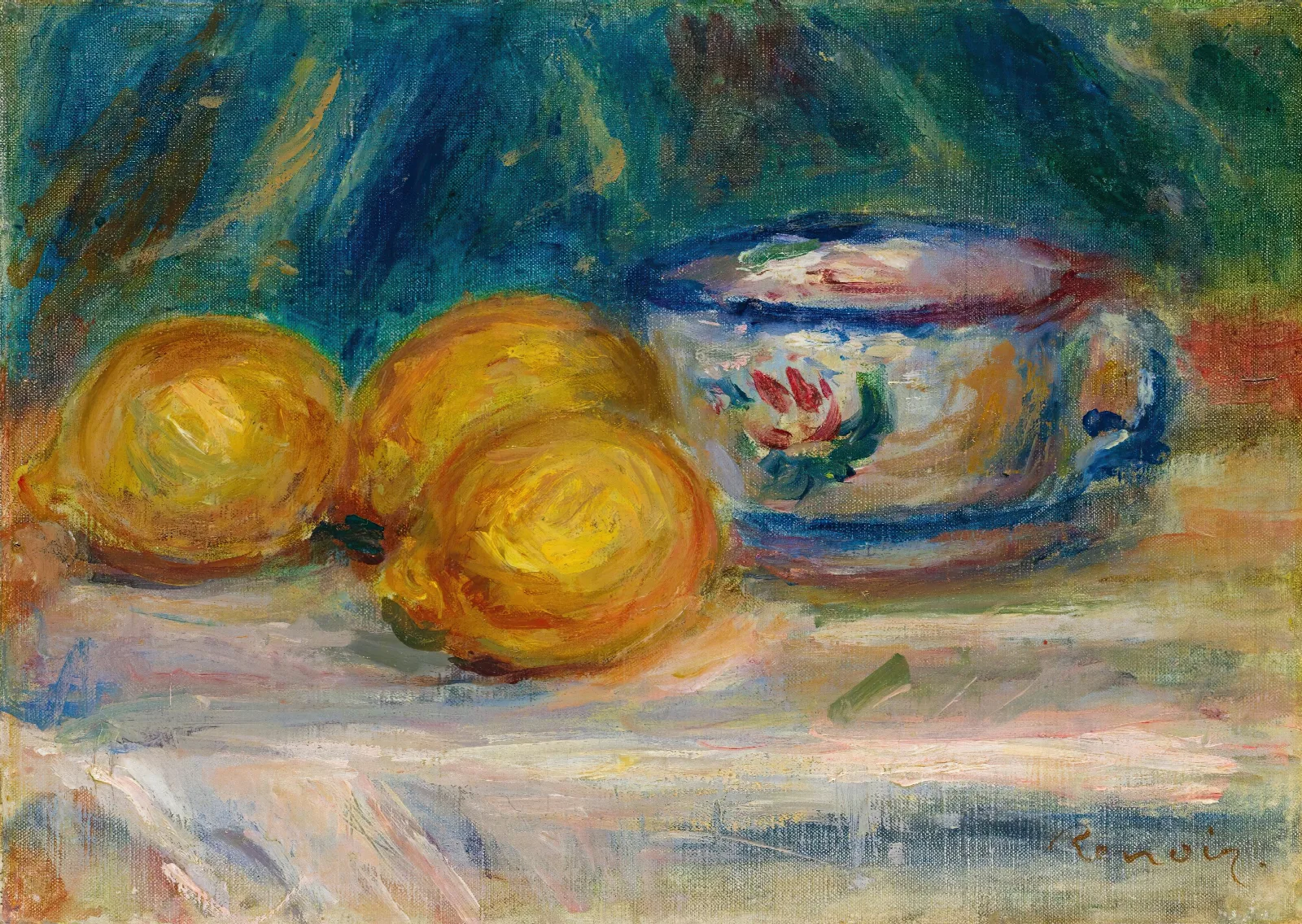 Nature Morte Trois Citrons Et Une Tasse Wall Art by Pierre-Auguste Renoir - Canvas Print