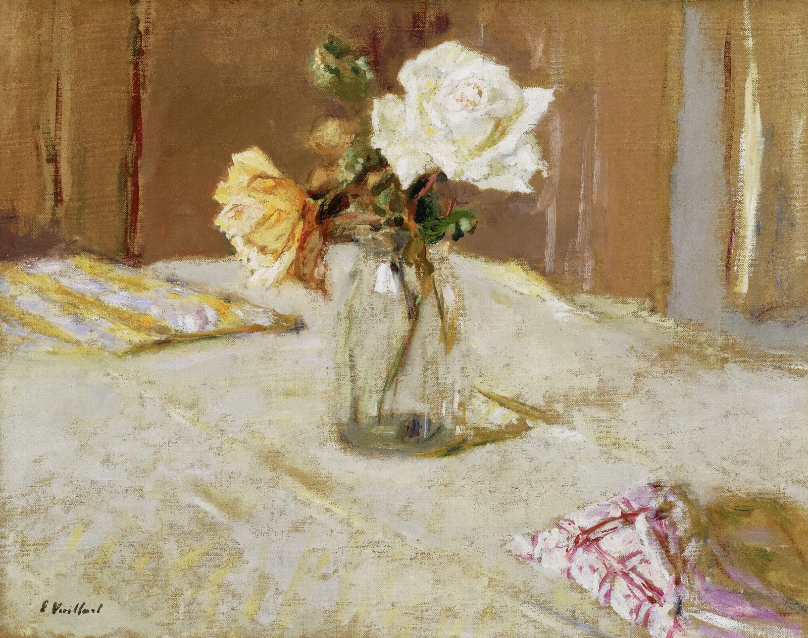 Roses In A Glass Vase 2 Wall Art by Édouard Vuillard - Canvas Print