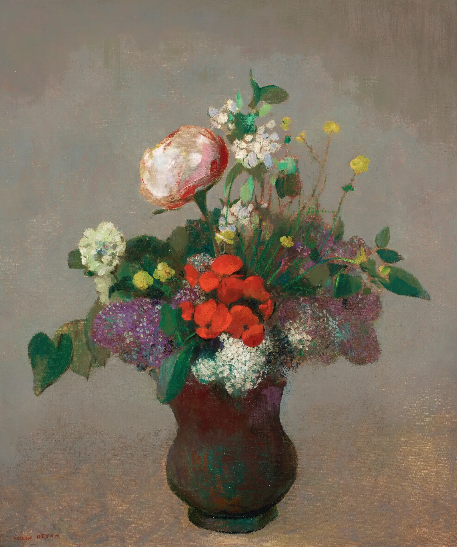 Pivoine Geranium Et Lilas Wall Art by Odilon Redon - Canvas Print