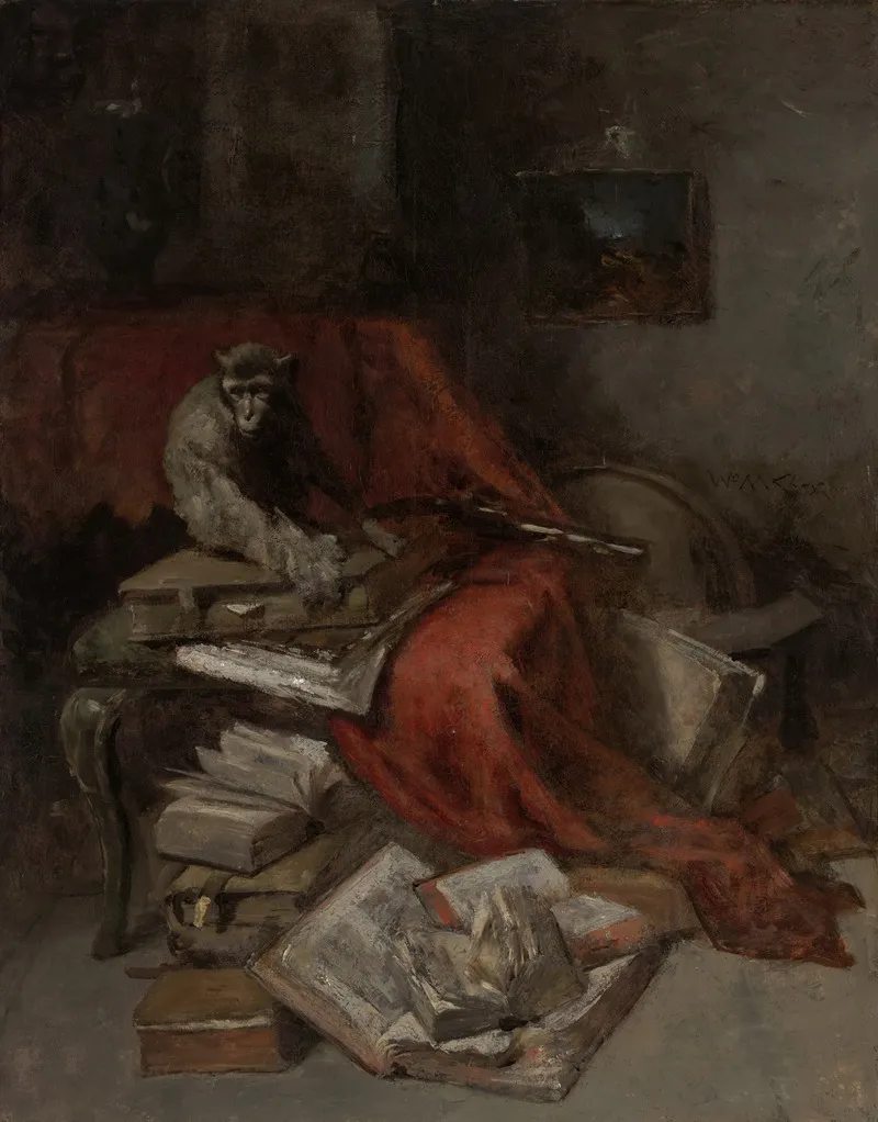 Monkeying With Literature Wall Art by William Merritt Chase - Canvas Print
