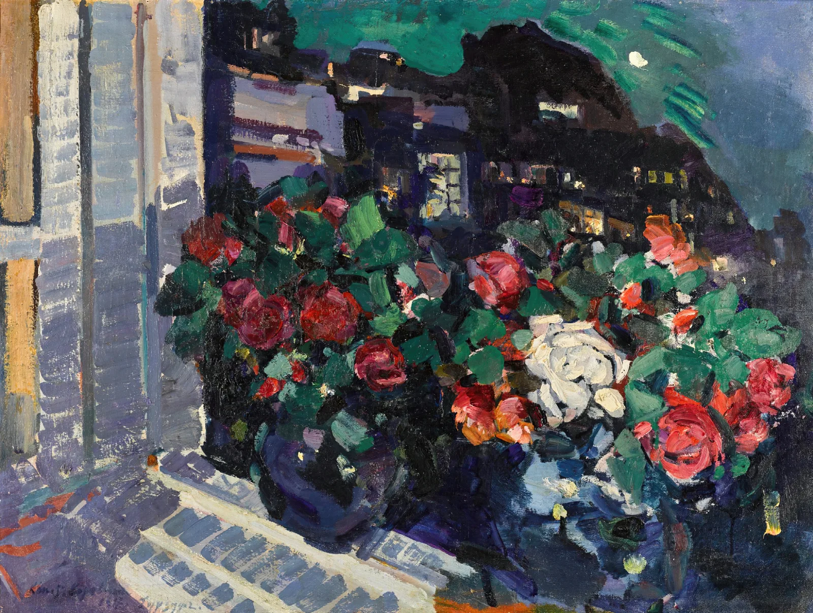 Roses On A Window Sill Gurzuf Wall Art by Konstantin Alexeevich Korovin - Canvas Print