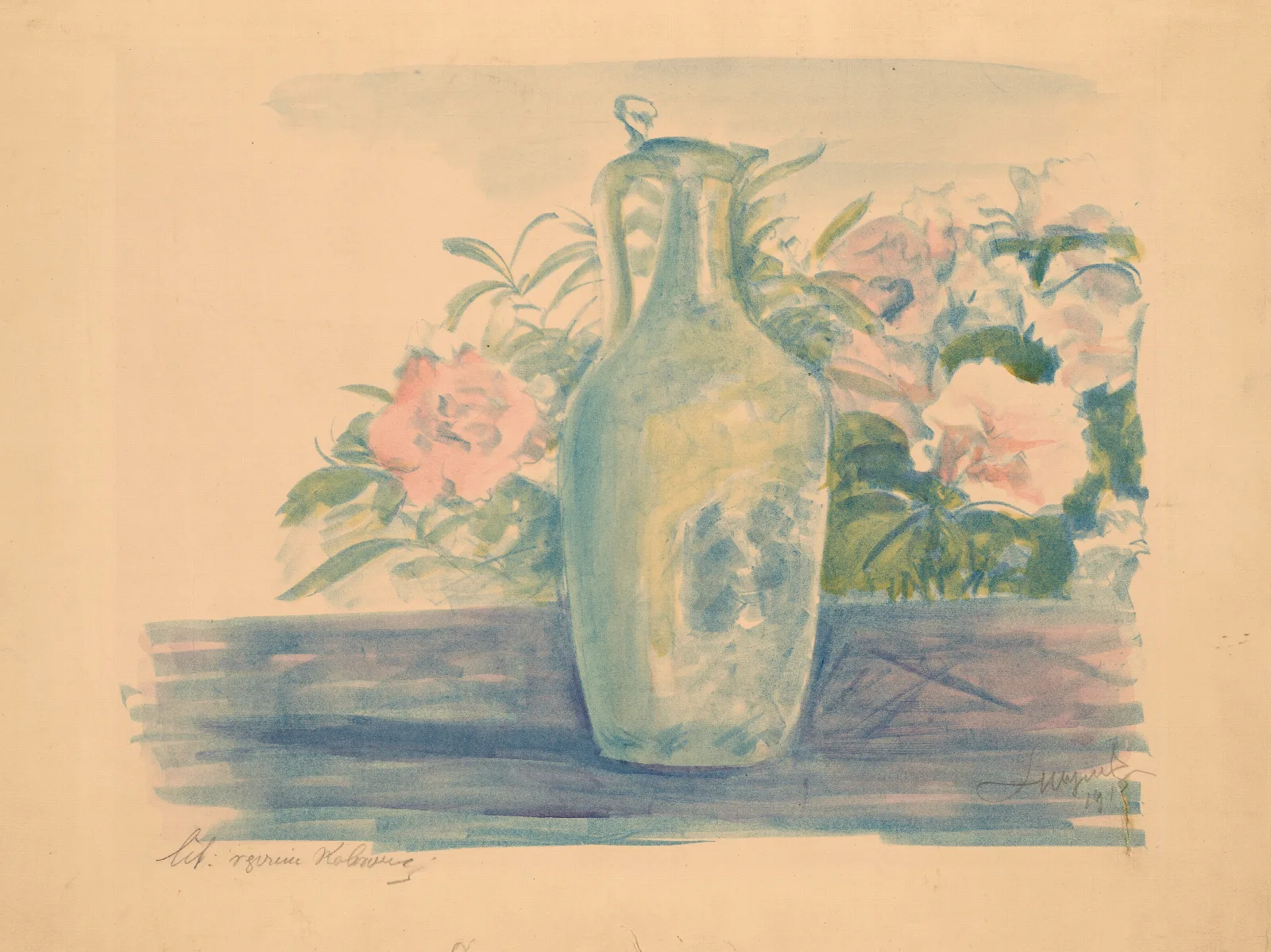 Still Life With A Jug And Flowers Wall Art by Leon Wyczółkowski - Canvas Print