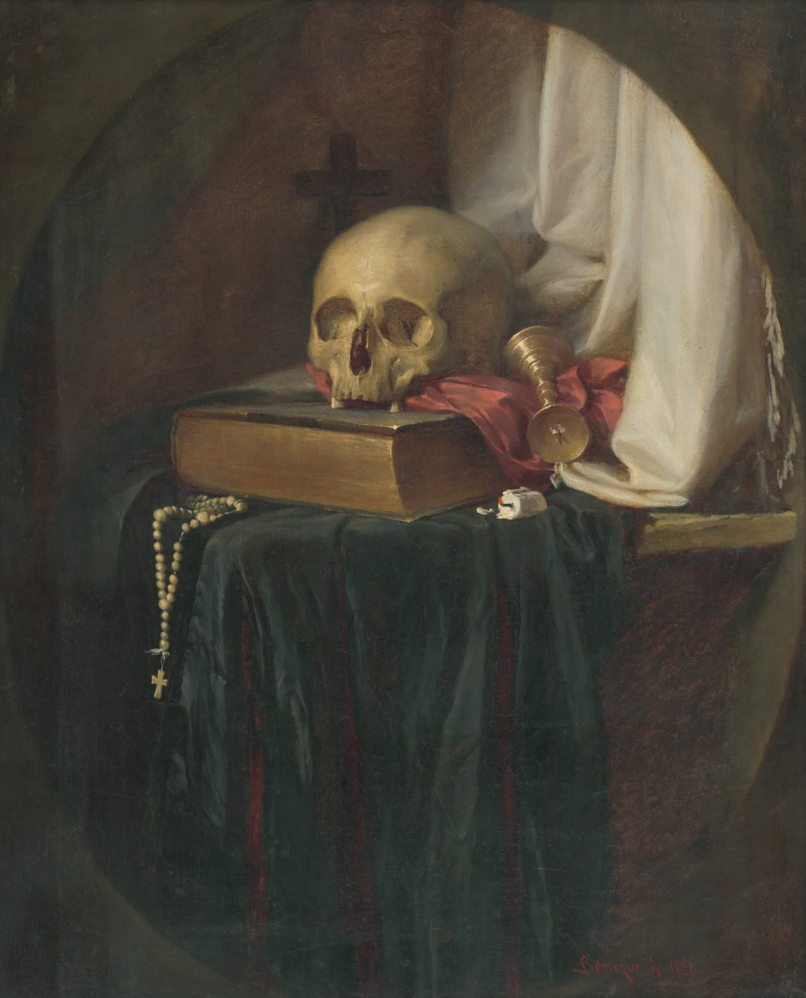 Still Life With A Skull And A Book Wall Art by Gyula Benczúr - Canvas Print