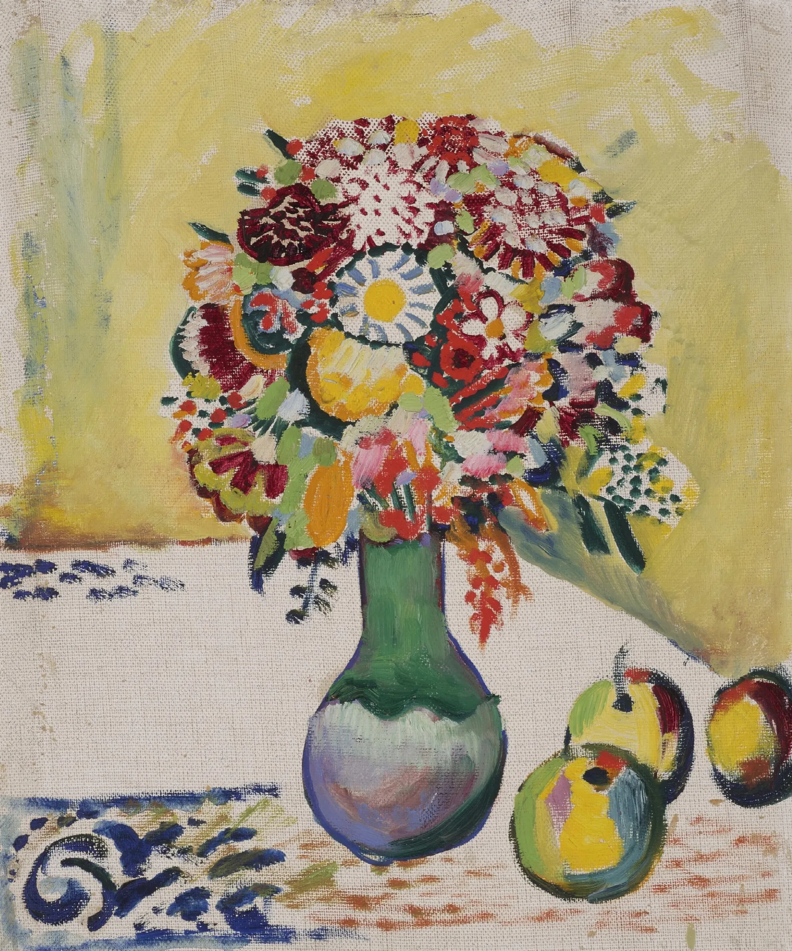 Still Life With Flowers And Three Apples Wall Art by August Macke - Canvas Print