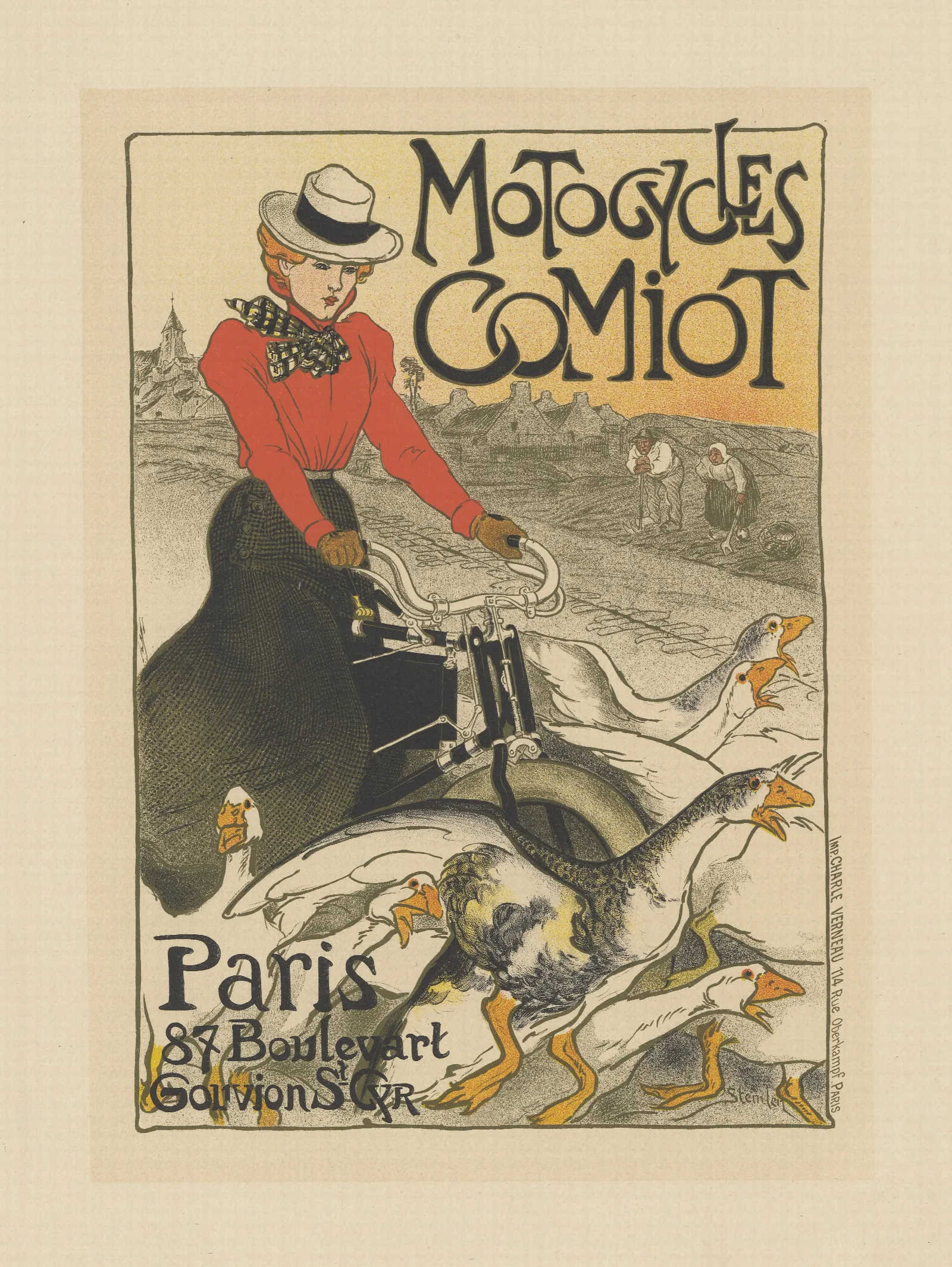 Motocycles Comiot Paris 87 Boulevart Gouvion St Cyr Wall Art by Théophile Alexandre Steinlen - Canvas Print