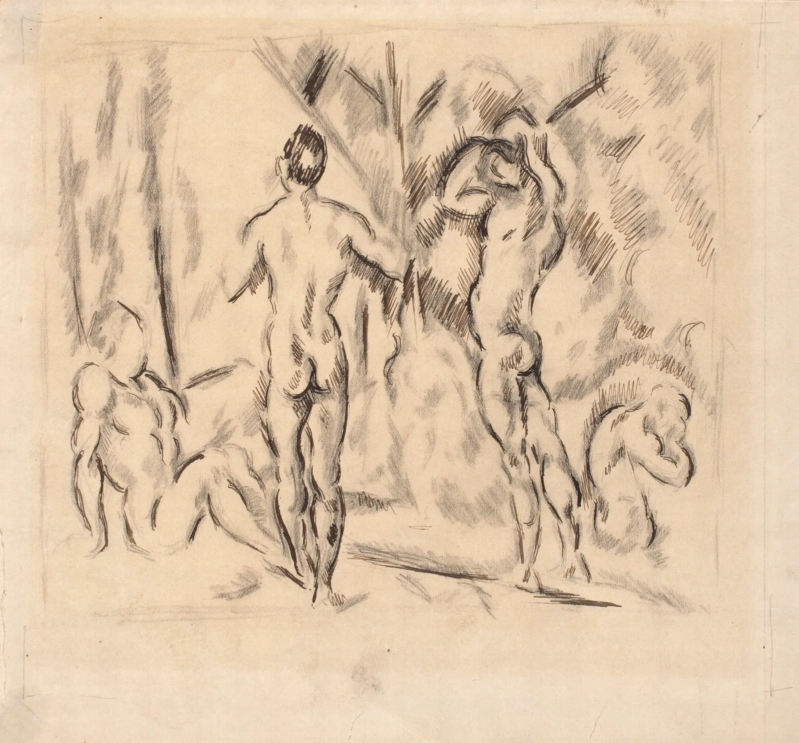 Bather Study After Paul Cezannes Painting Wall Art by Józef Pankiewicz - Canvas Print