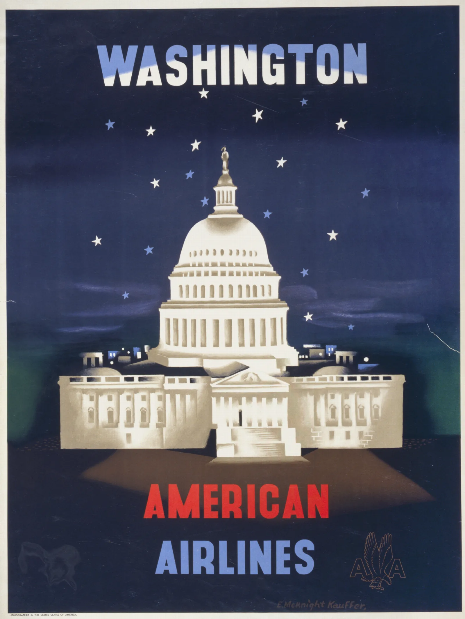Washington American Airlines Wall Art by Edward McKnight Kauffer - Canvas Print