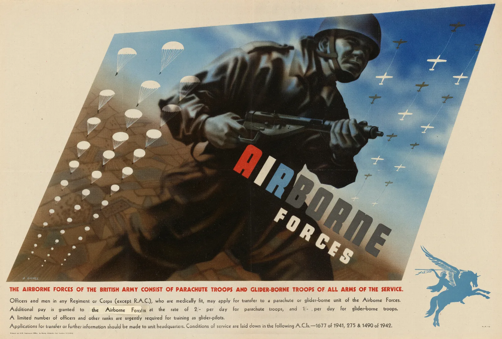 Airborne Forces Wall Art by Abram Games - Canvas Print