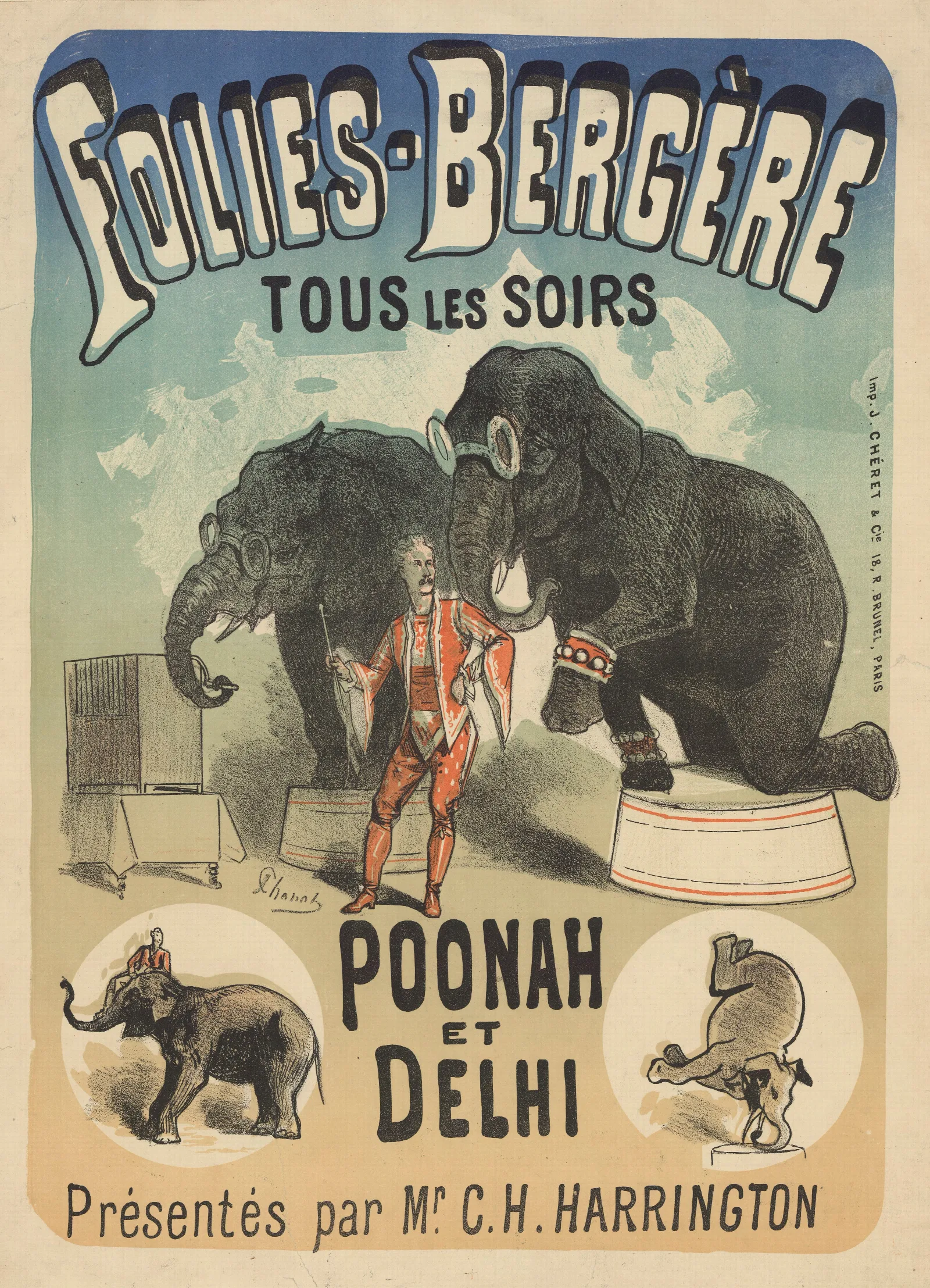 Folies Bergere Poonah Et Delhi Presentes Par Mr C H Harrington Wall Art by Jules Chéret - Canvas Print