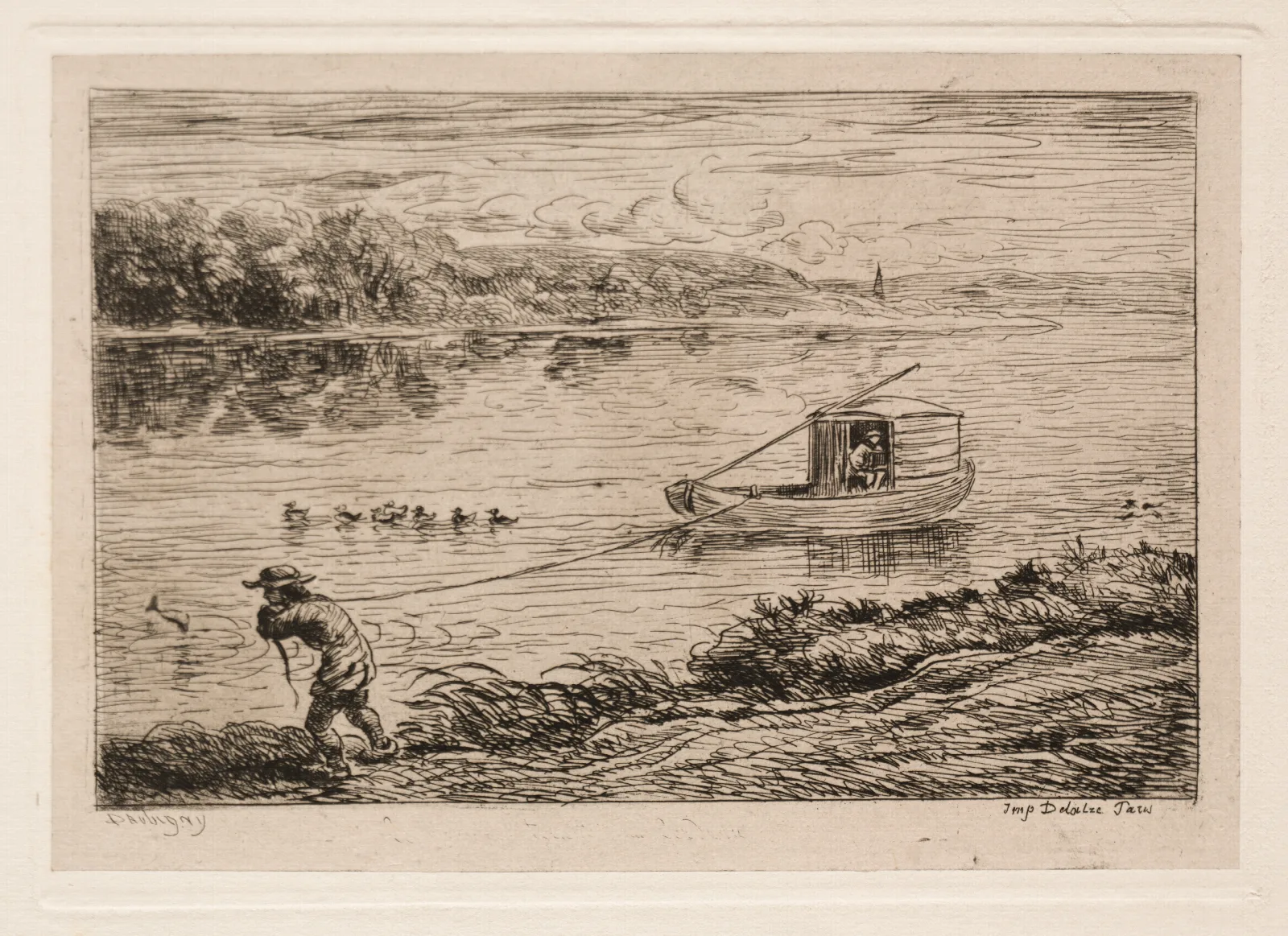 Cabin Boy Hauling The Tow Rope Or Hauling By Rope Wall Art by Charles François Daubigny - Canvas Print