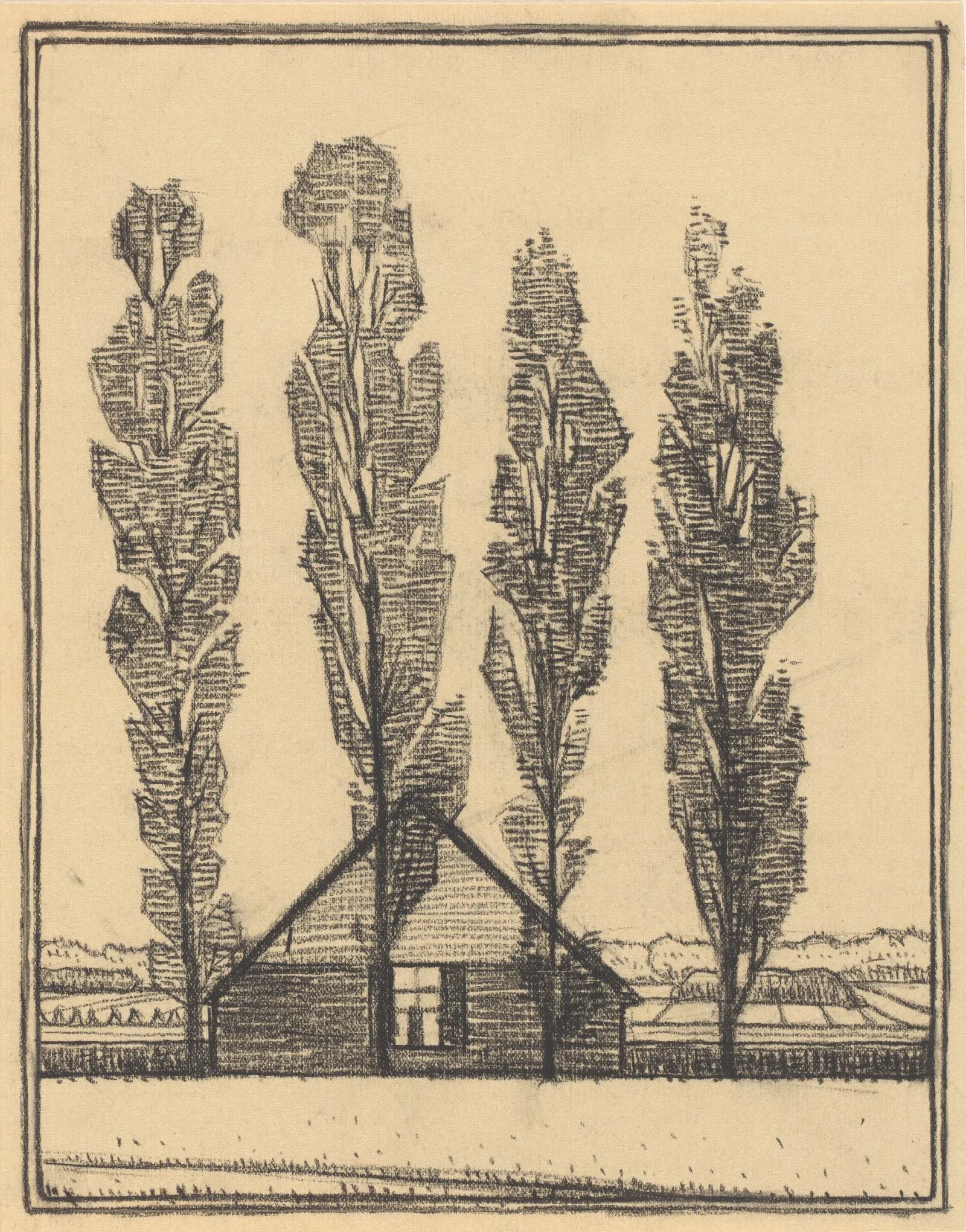 Four Poplars In Front Of A House Wall Art by Julie de Graag - Canvas Print