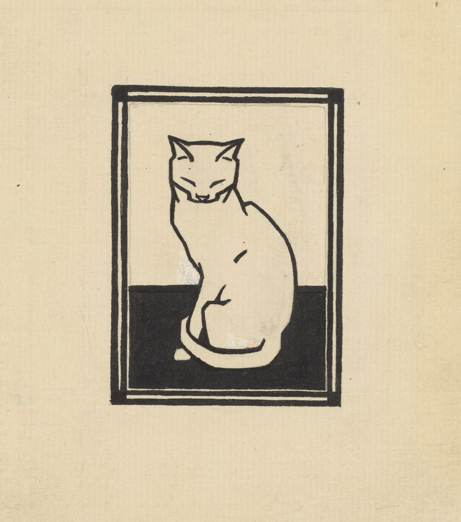 Sitting Cat With Closed Eyes Wall Art by Julie de Graag - Canvas Print