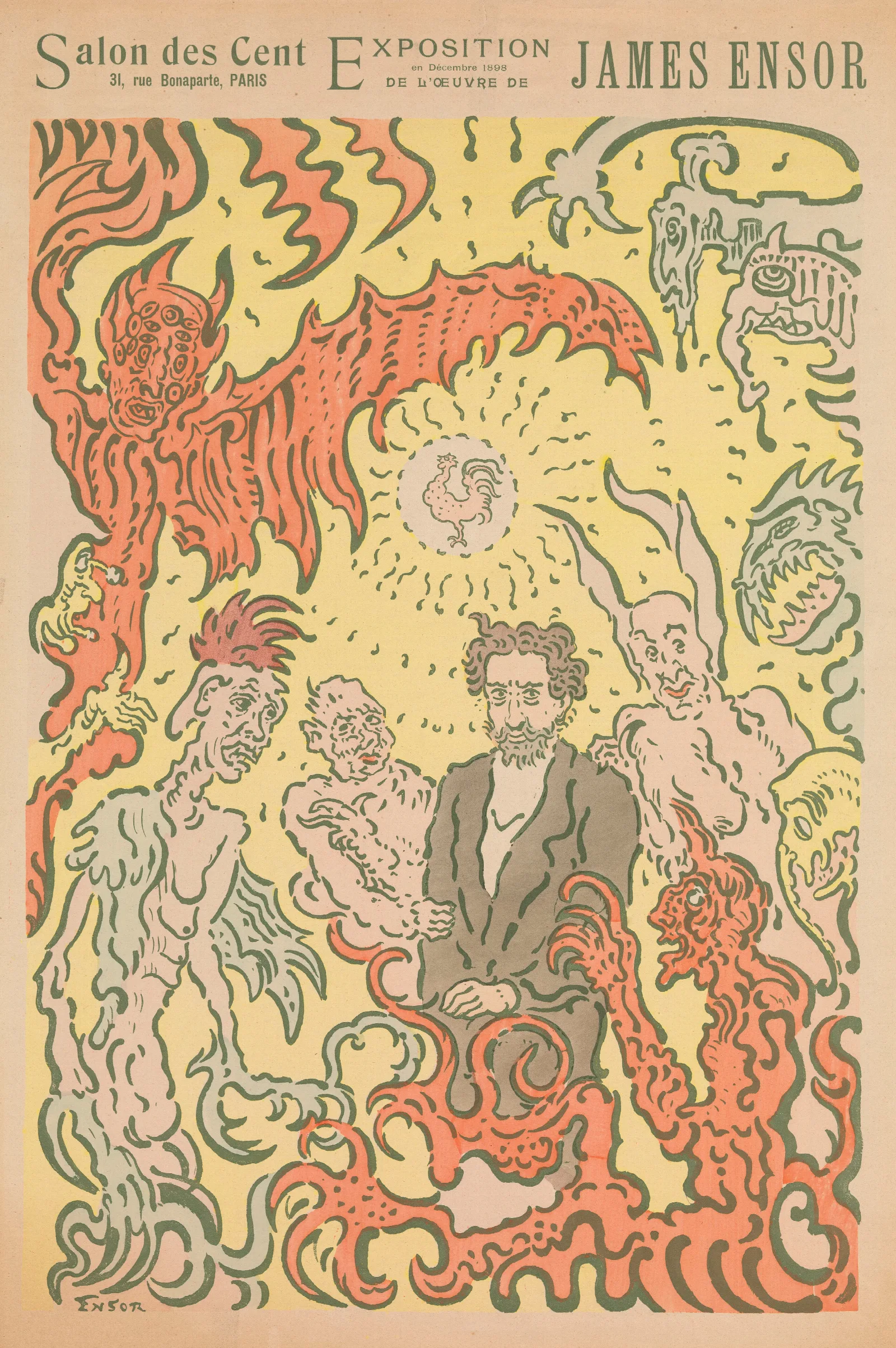 Demons Teasing Me Poster For The James Ensor Exhibition At The Salon Des Cent In Paris by James Ensor - Canvas Print