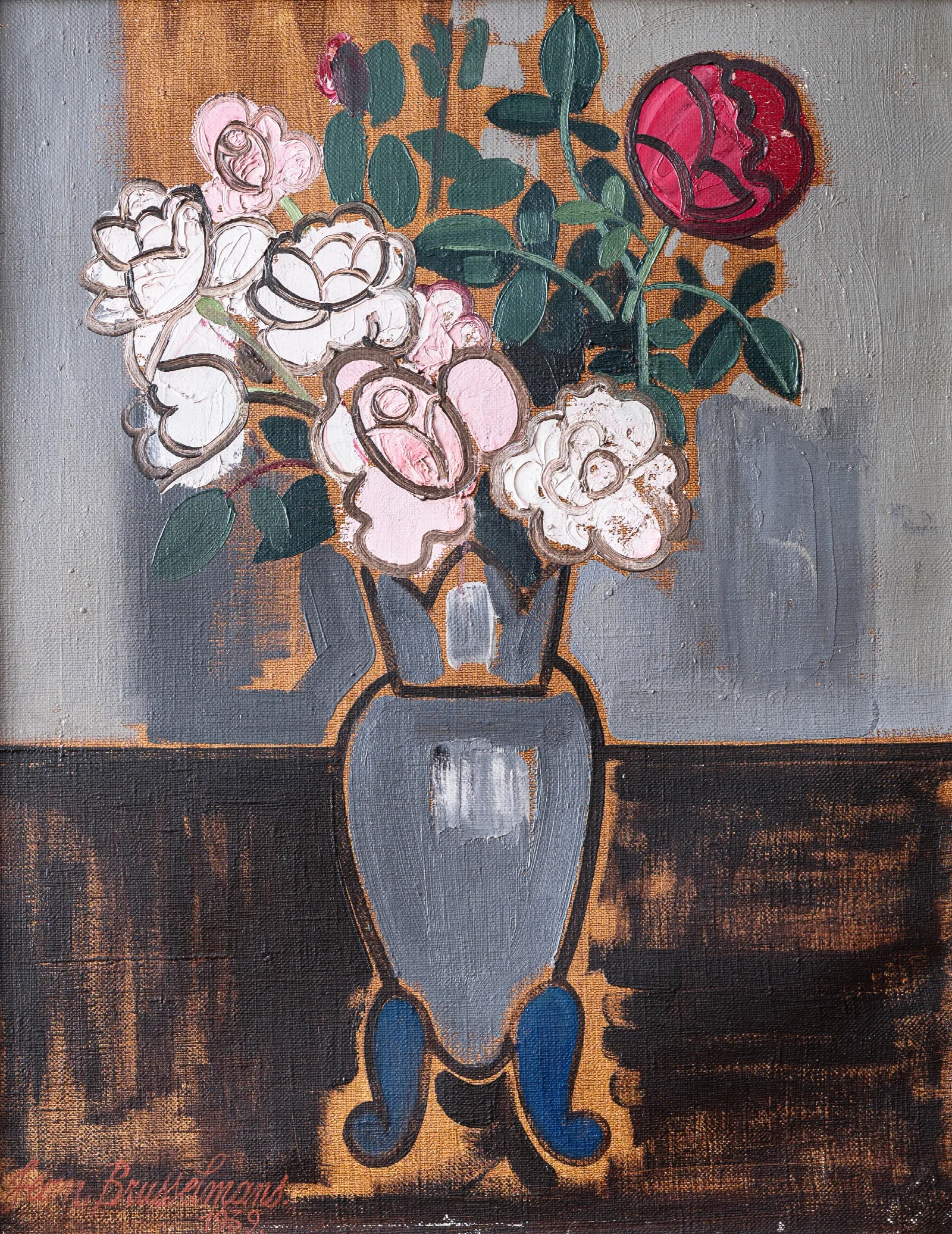 Stilleven Met Rozen Wall Art by Jean Brusselmans - Canvas Print