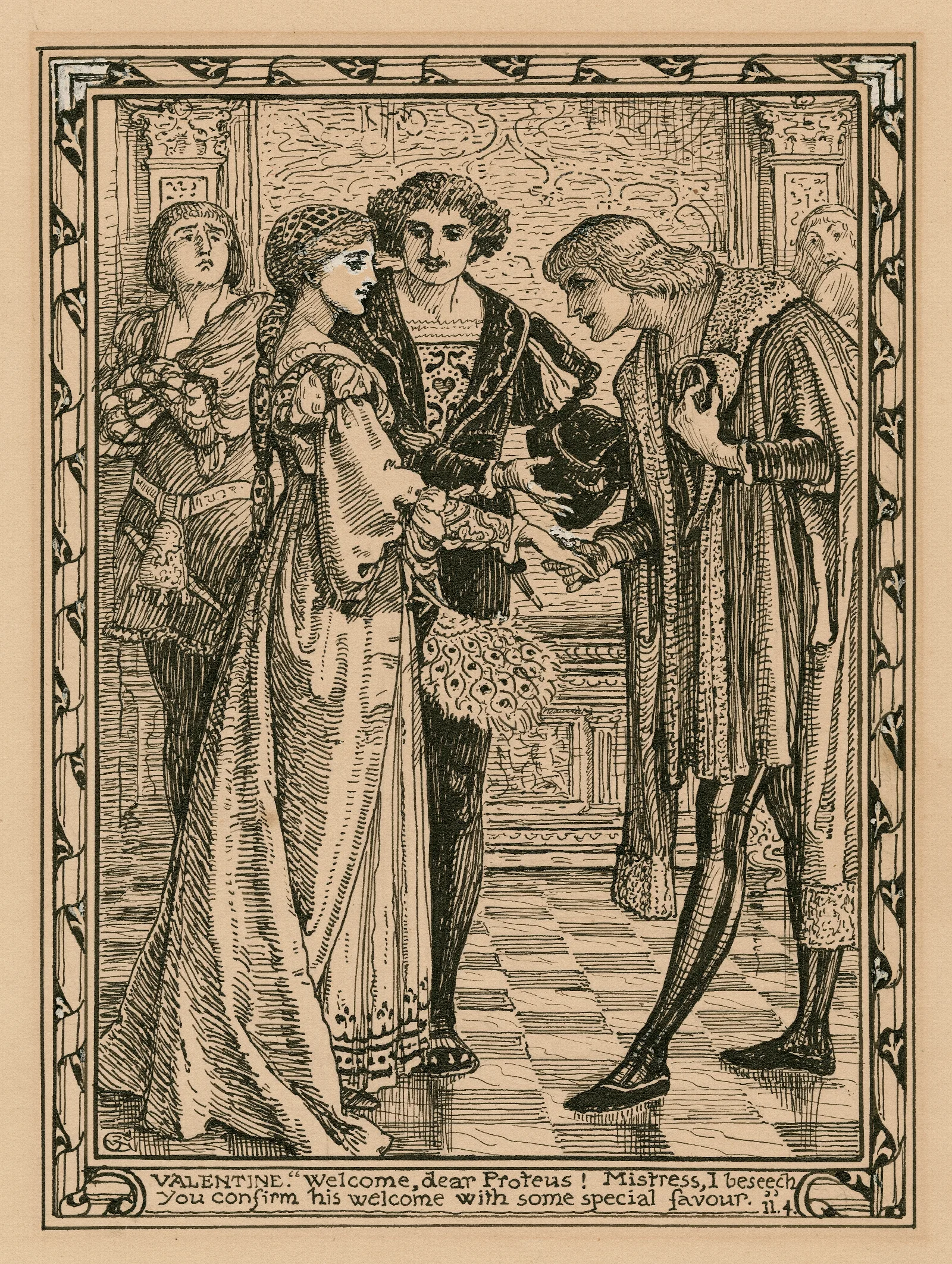 Valentine Welcome Dear Proteus Mistress I Beseech You Confirm His Welcome With Some Special Favour Ii 4 Wall Art by Walter Crane - Canvas Print