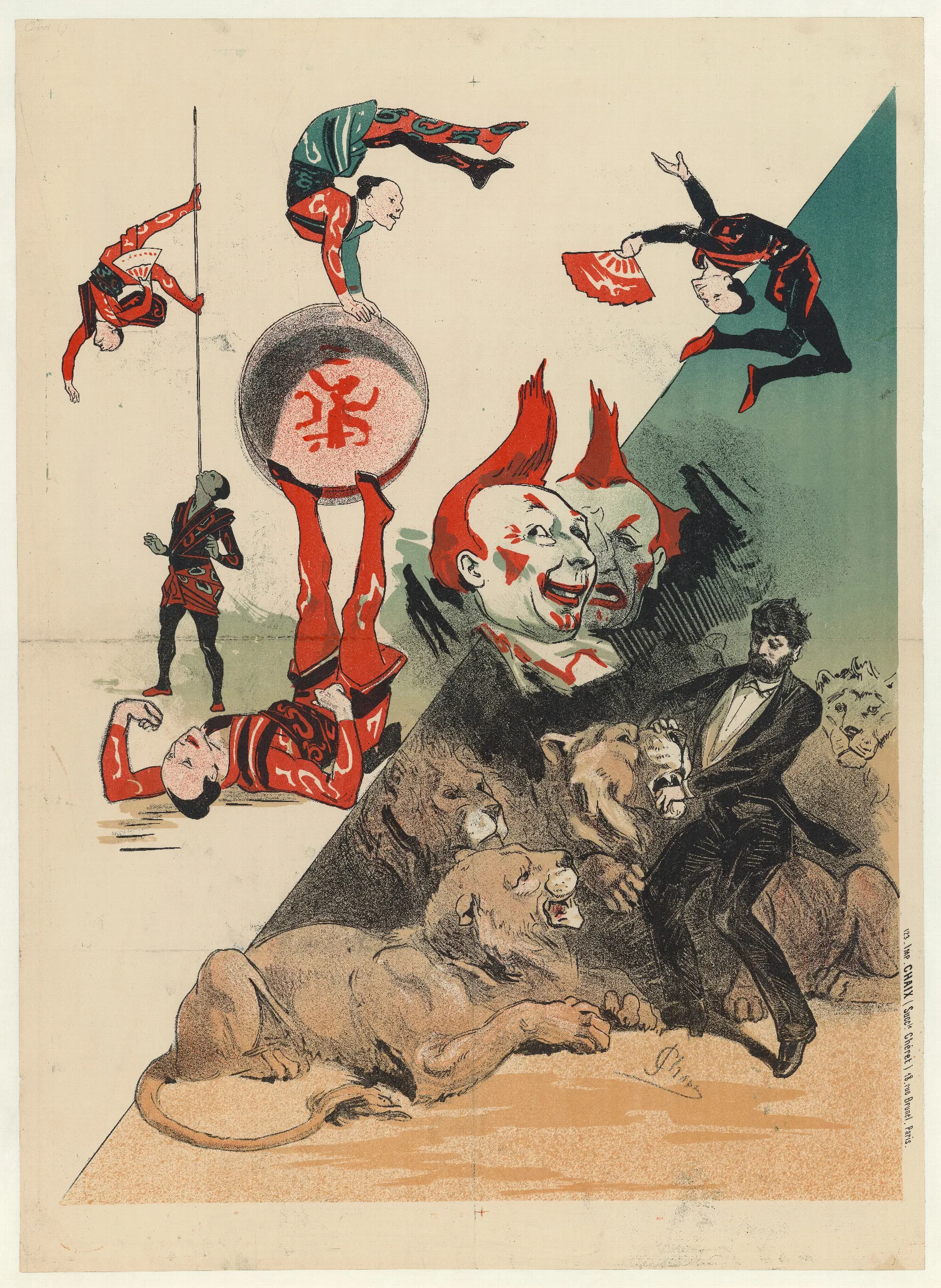 Hippodrome Acrobates Japonais Clowns Et Dompteur De Fauves Wall Art by Jules Chéret - Canvas Print