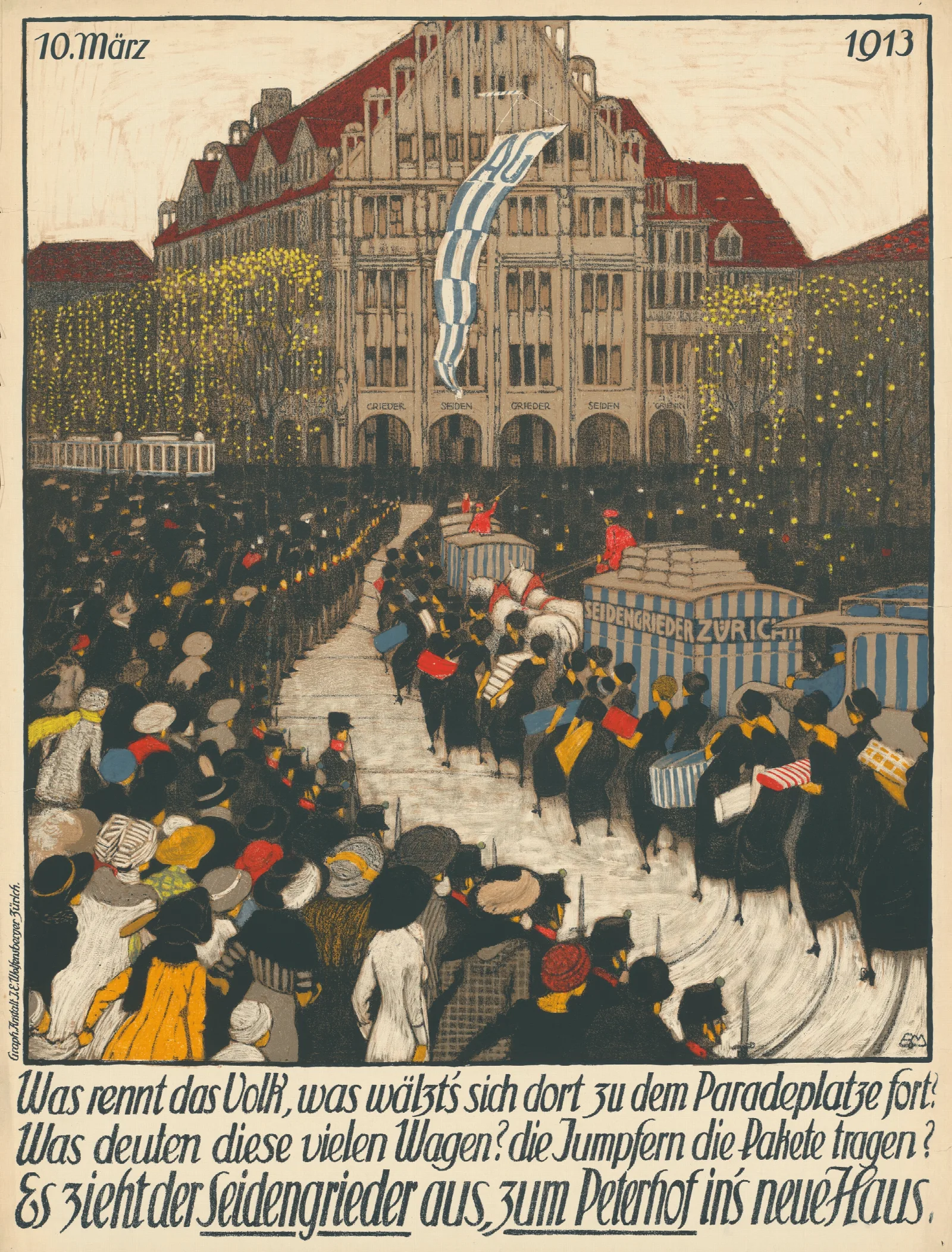 Es Zieht Der Seidengrieder Aus Zum Peterhof Ins Neue Haus 10 Marz 1913 Wall Art by Burkhard Mangold - Canvas Print
