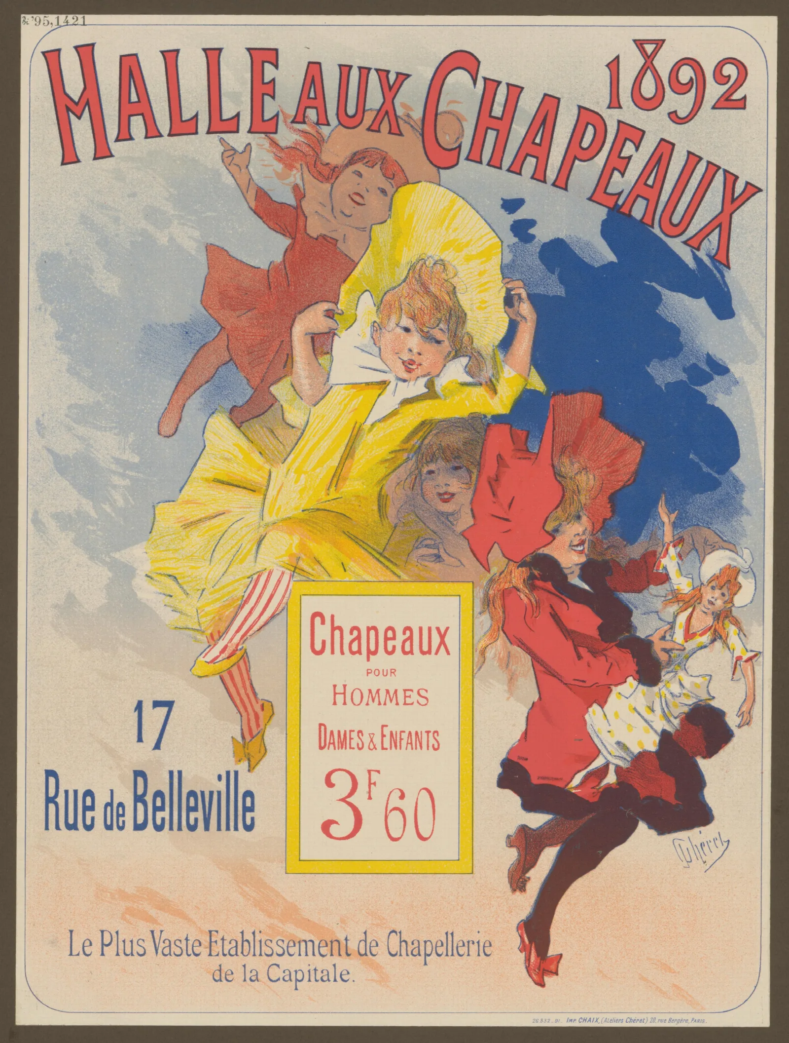 Halle Aux Chapeaux Le Plus Vaste Etablissement De Chapellerie De La Capitale 2 Wall Art by Jules Chéret - Canvas Print