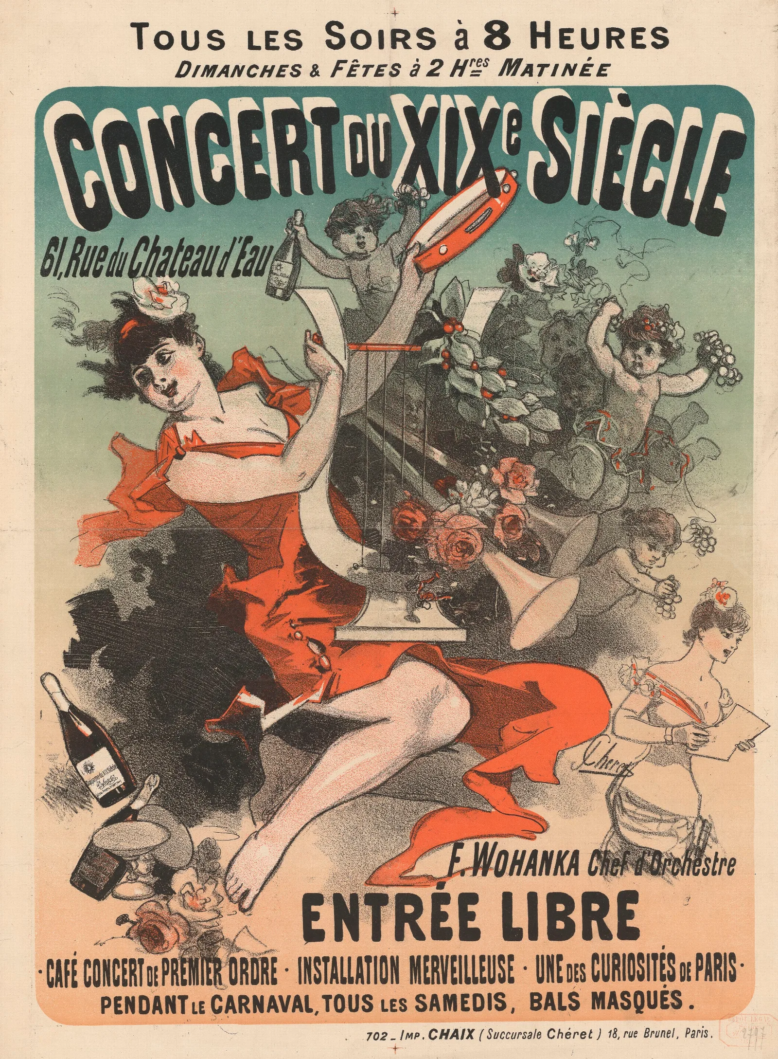Concert Du Xixe Siecle F Wohanka Chef Dorchestre Wall Art by Jules Chéret - Canvas Print
