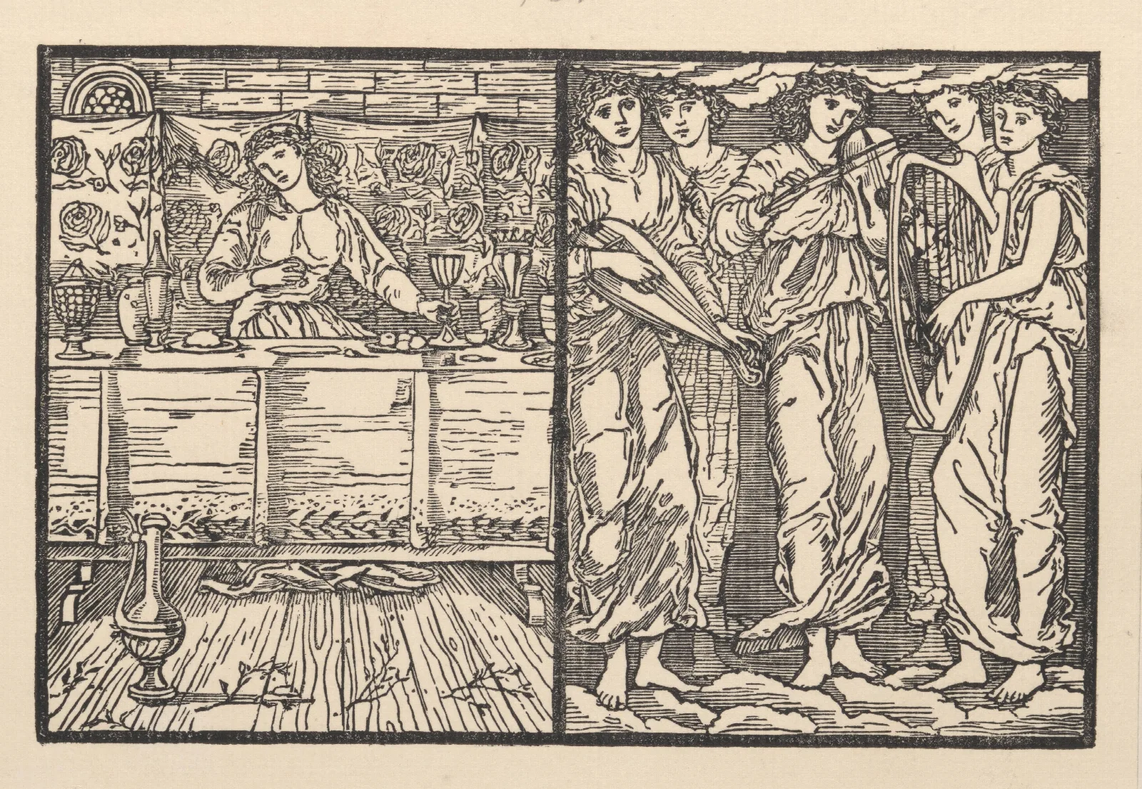 Psyche At The Feast The Invisible Musicians Wall Art by Sir Edward Coley Burne-Jones - Canvas Print