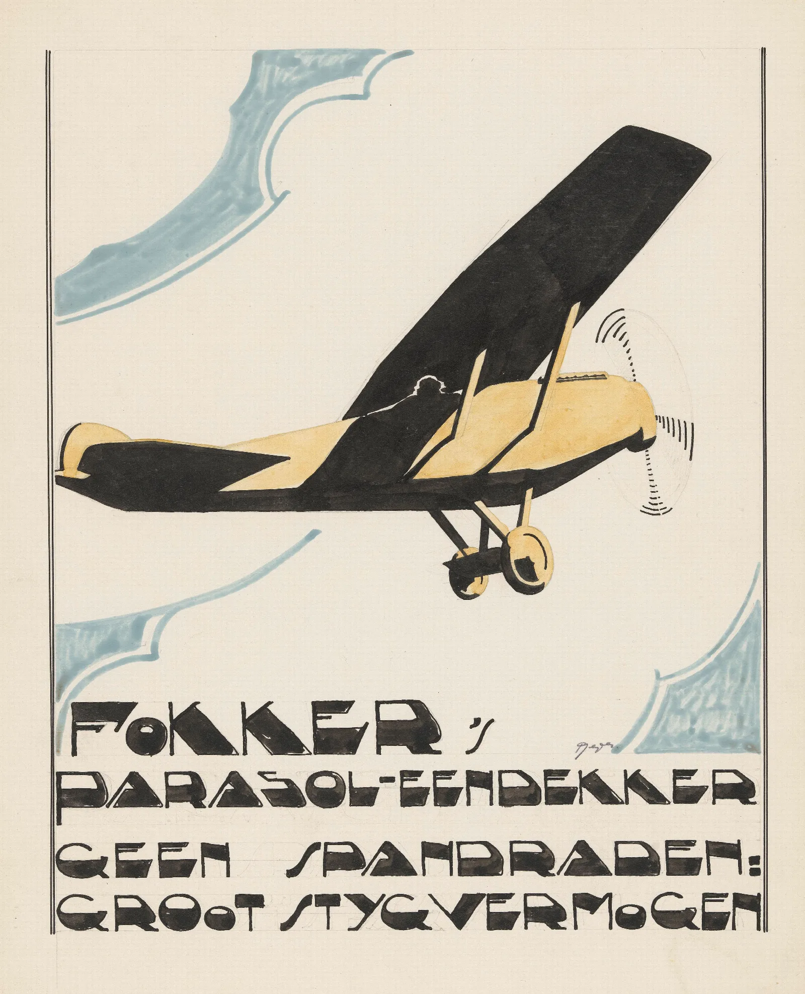 Ontwerp Voor Reclame Voor Fokkers Parasol Eendekker Wall Art by Reijer Stolk - Canvas Print