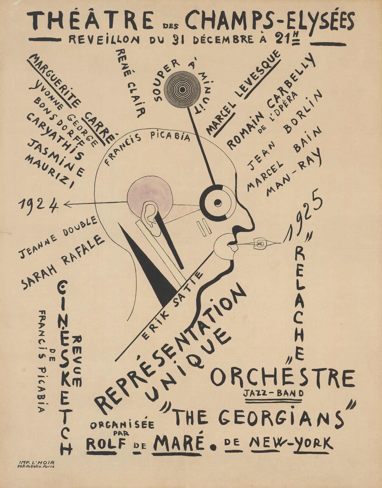 Theatre Des Champs Elysees Reveillon Du 31 Decembre 1924 Revue Cinesketch Par Francis Picabia Wall Art by Francis Picabia - Canvas Print