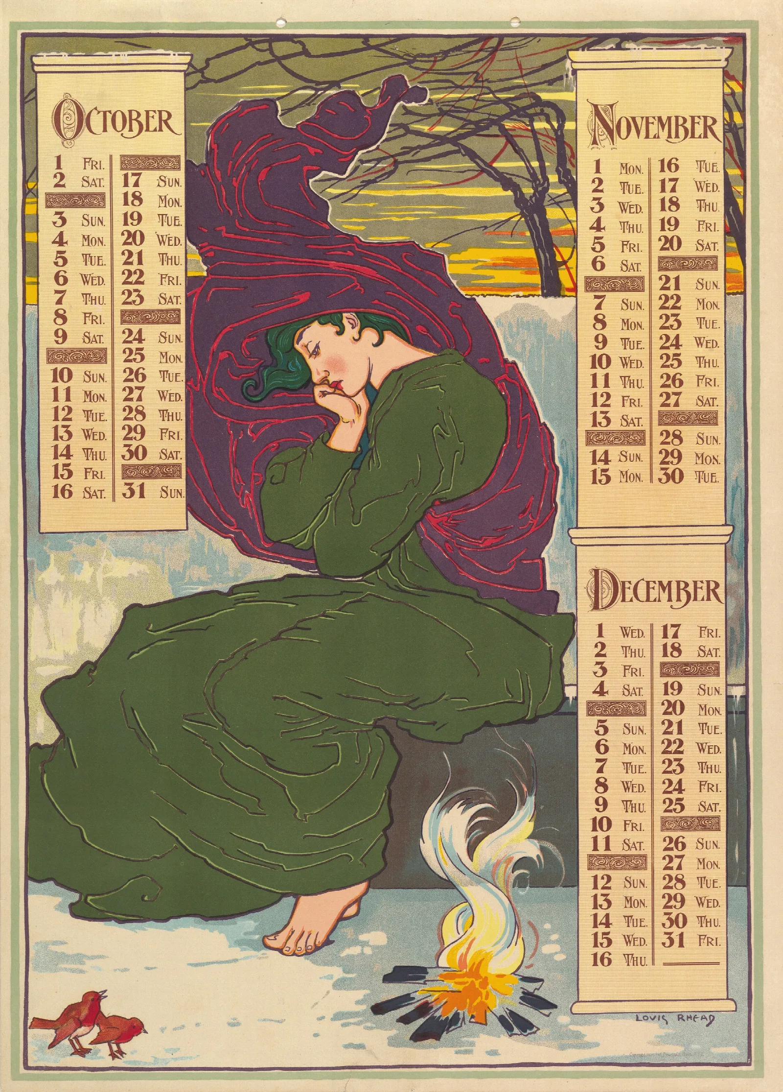 October November December Wall Art by Louis Rhead - Canvas Print