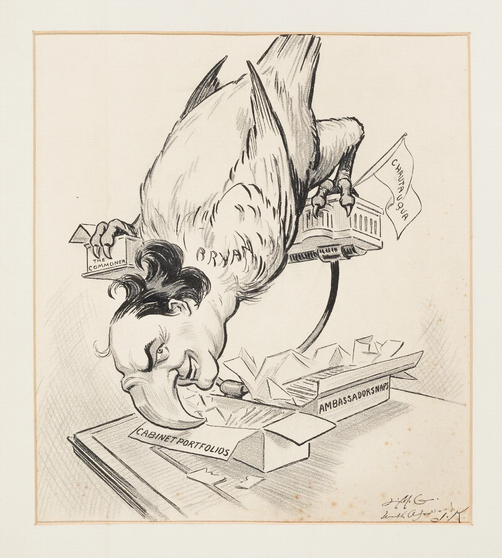 William Jennings Bryan Depicted As A Bird Stands On A Perch Made From Buildings Representing Chautauqua And The Commoner Wall Art by Louis Glackens - Canvas Print