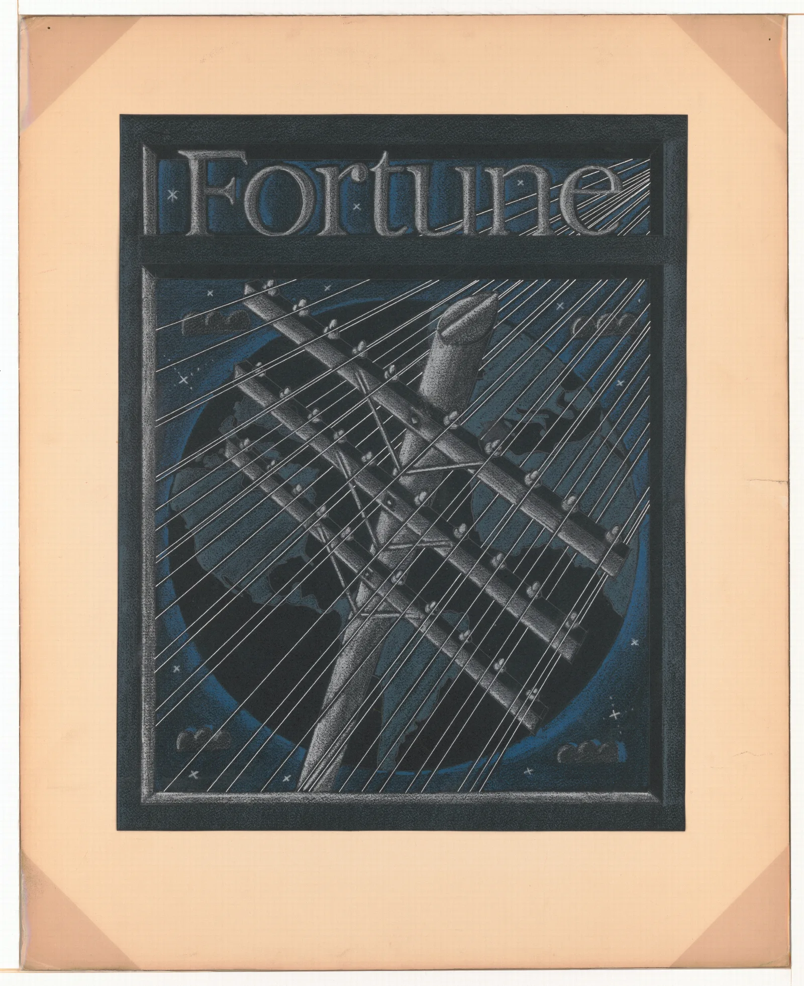 Graphic Designs For Fortune Magazine Study For Cover With Large Telephone Lines Superimposed Over The Globe Wall Art by Winold Reiss - Canvas Print