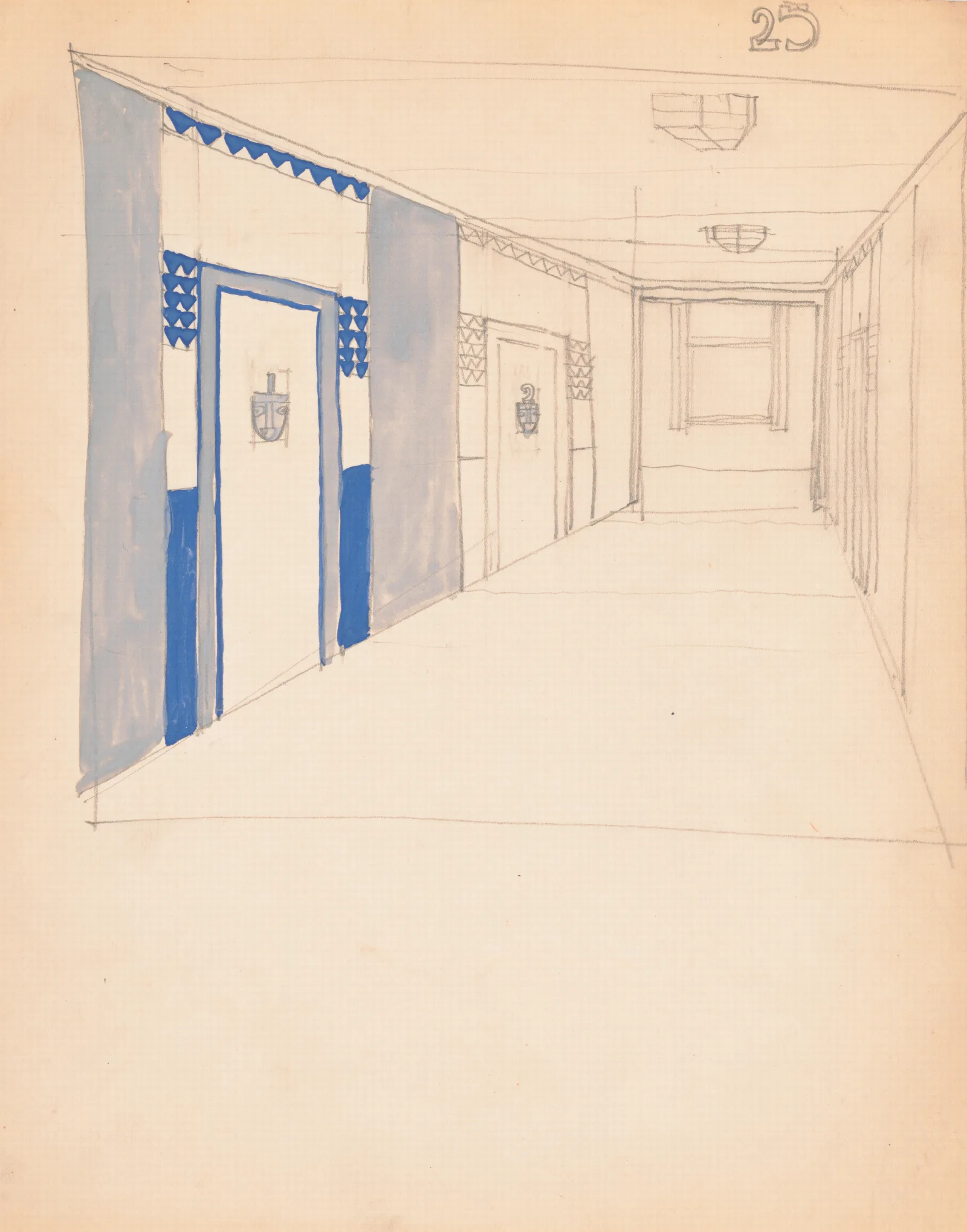 Interior Design Sketches For Alamac Hotel 71st And Broadway New York Ny Incomplete Interior Perspective Of A Hallway Wall Art by Winold Reiss - Canvas Print