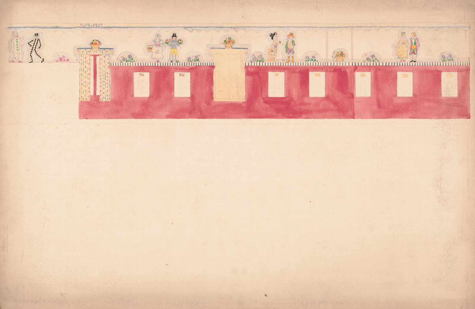 Design For Unidentified Commercial Interior Possibly Restaurant Or Bakery Elevation With Frieze Of Paired Figures Wall Art by Winold Reiss - Canvas Print