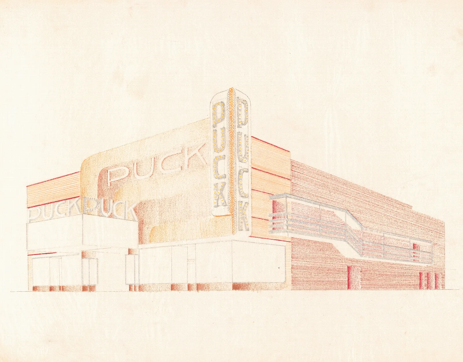 Designs For The Puck Theater Later Elgin Movie Theater Then Joyce Movie Theater New York Ny Exterior Perspective Study 4 Wall Art by Winold Reiss - Canvas Print