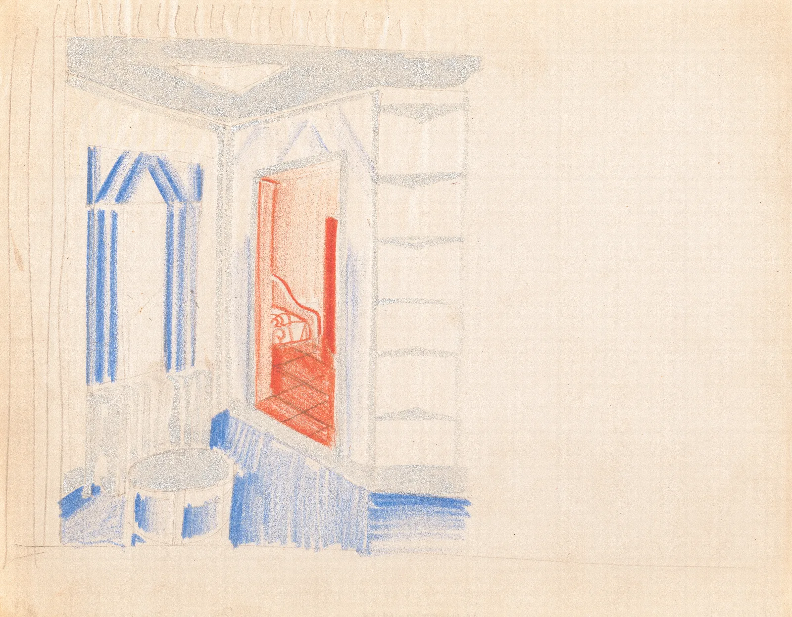 Design Drawings For Miscellaneous Interiors Some Possibly Related To The Hotel St George New York Ny Sketch For Miscellaneous Interior 2 Wall Art by Winold Reiss - Canvas Print