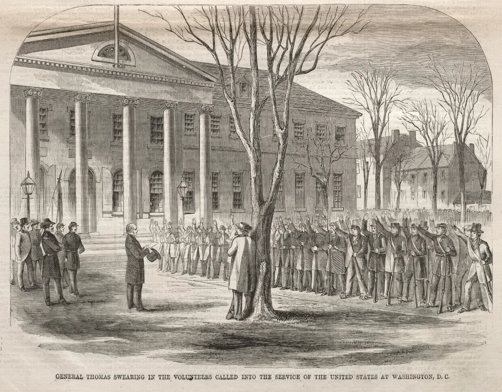 General Thomas Swearing In The Volunteers Called Into The Service Of The United States At Washington D C Wall Art by Winslow Homer - Canvas Print