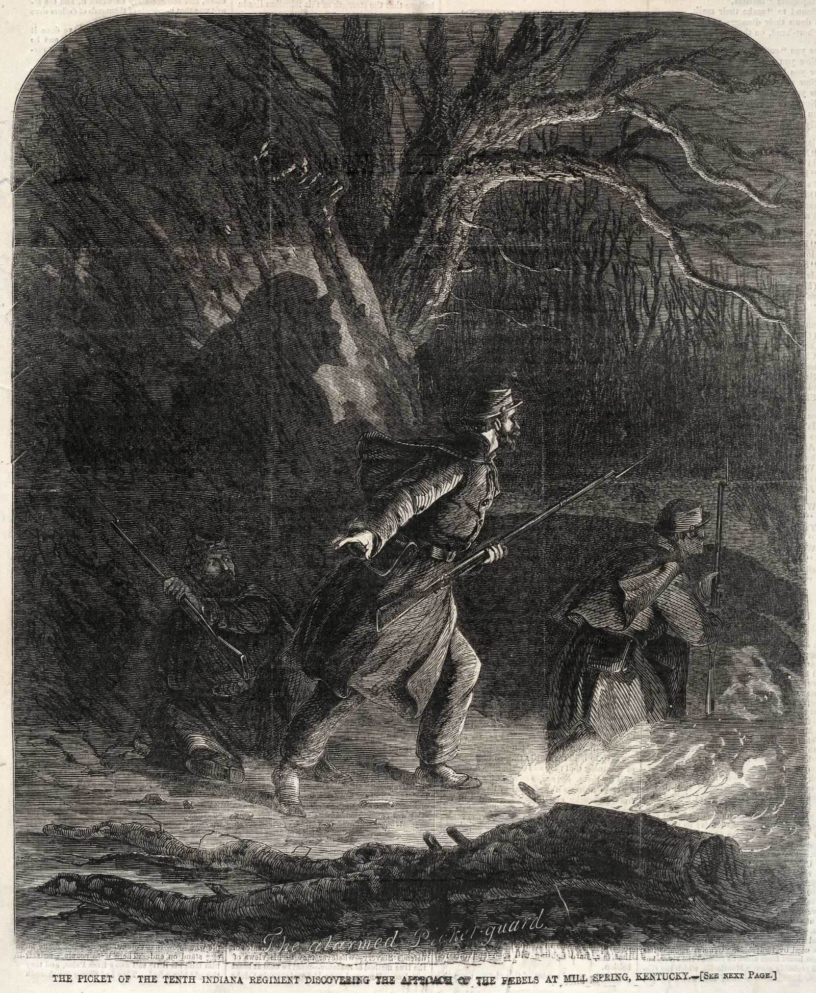 The Picket Of The Tenth Indiana Regiment Discovering The Approach Of The Rebels At Mill Spring Kentucky Wall Art by Winslow Homer - Canvas Print