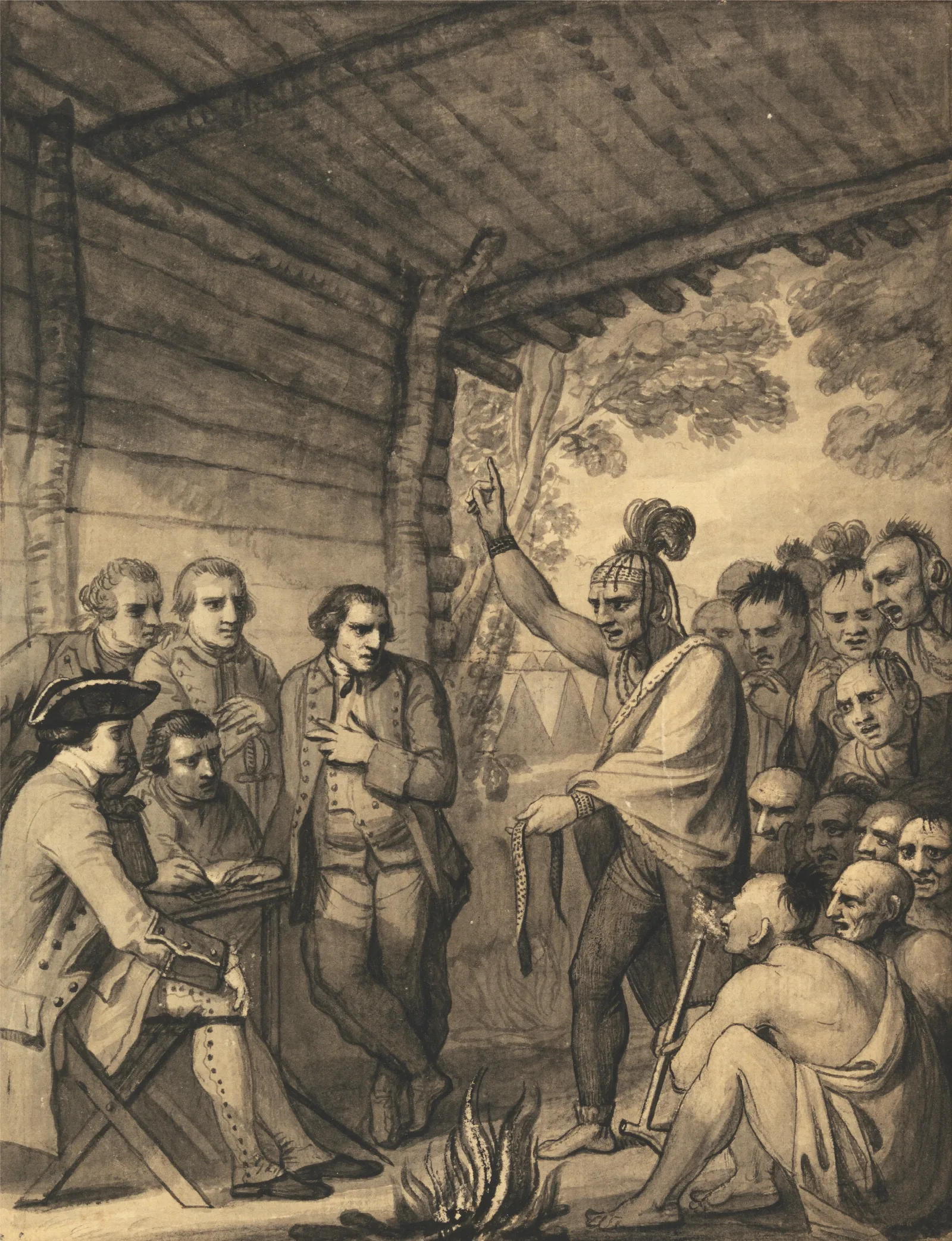 The Indians Giving A Talk To Colonel Bouquet In A Conference At A Council Fire Near His Camp On The Banks Of Muskingum In America In October 1764 1765 Wall Art by Benjamin West - Canvas Print