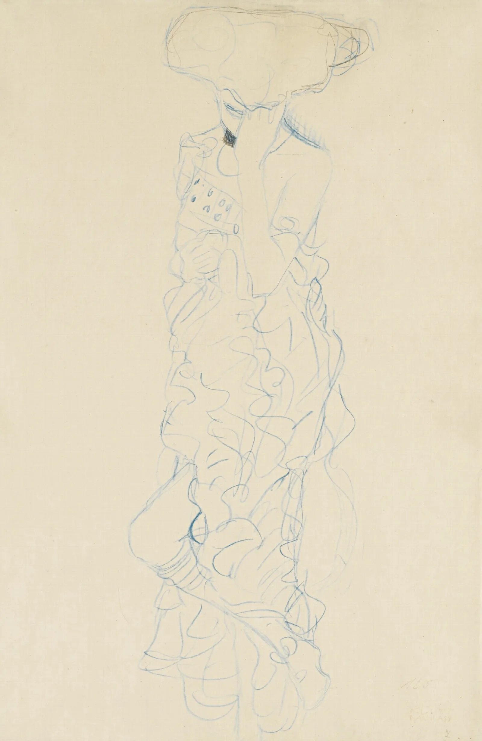 Stehender Halkbakt Mit Verdecktem Gesicht Von Vorne Semi Nude Woman Standing With Her Face Covered Seen From The Front Wall Art by Gustav Klimt - Canvas Print