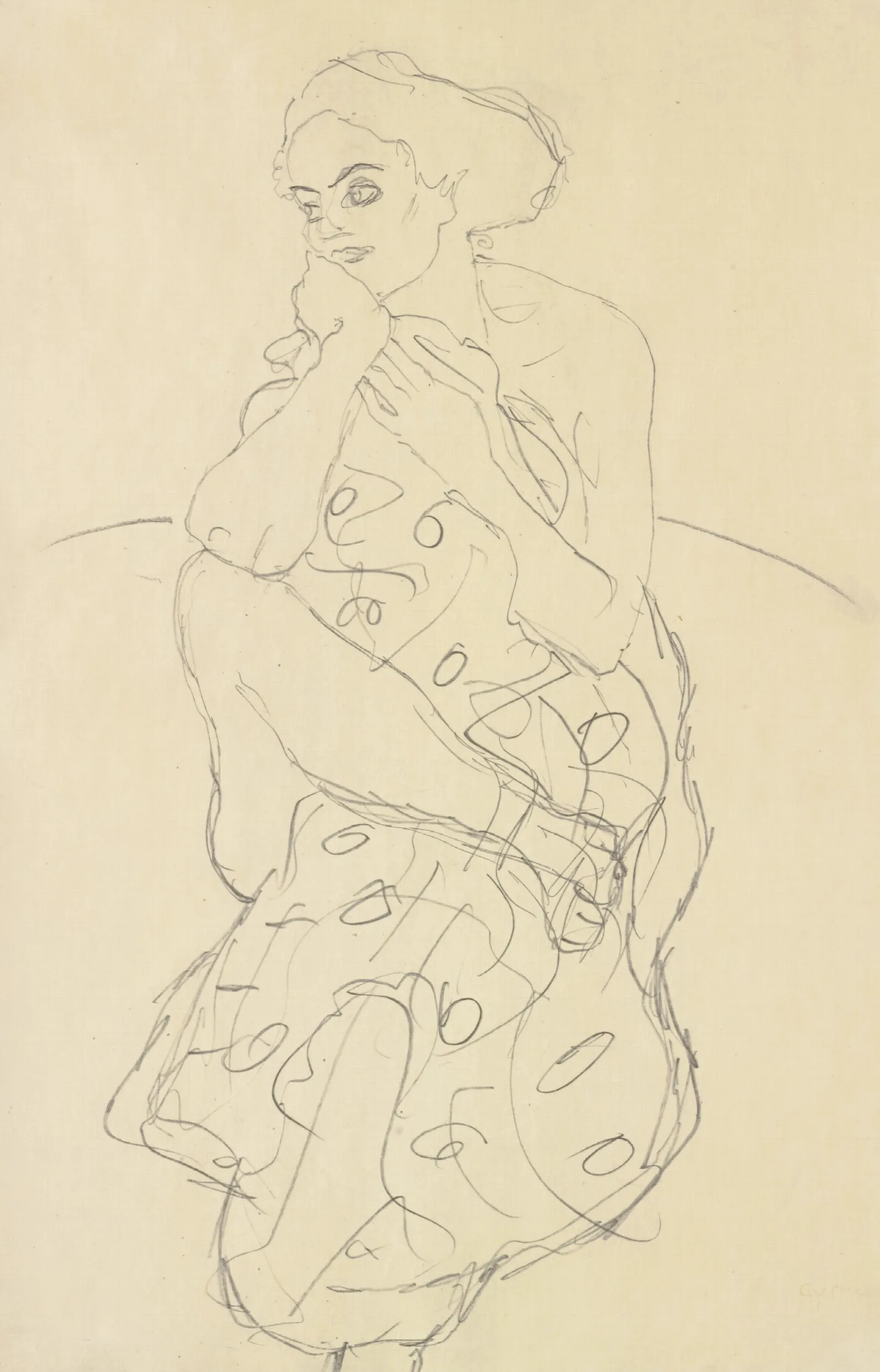 Sitzender Halbakt Von Vorne Den Kopf Nach Links Gewendet Seated Semi Nude Seen Head On With Her Head Turned To The Left Wall Art by Gustav Klimt - Canvas Print