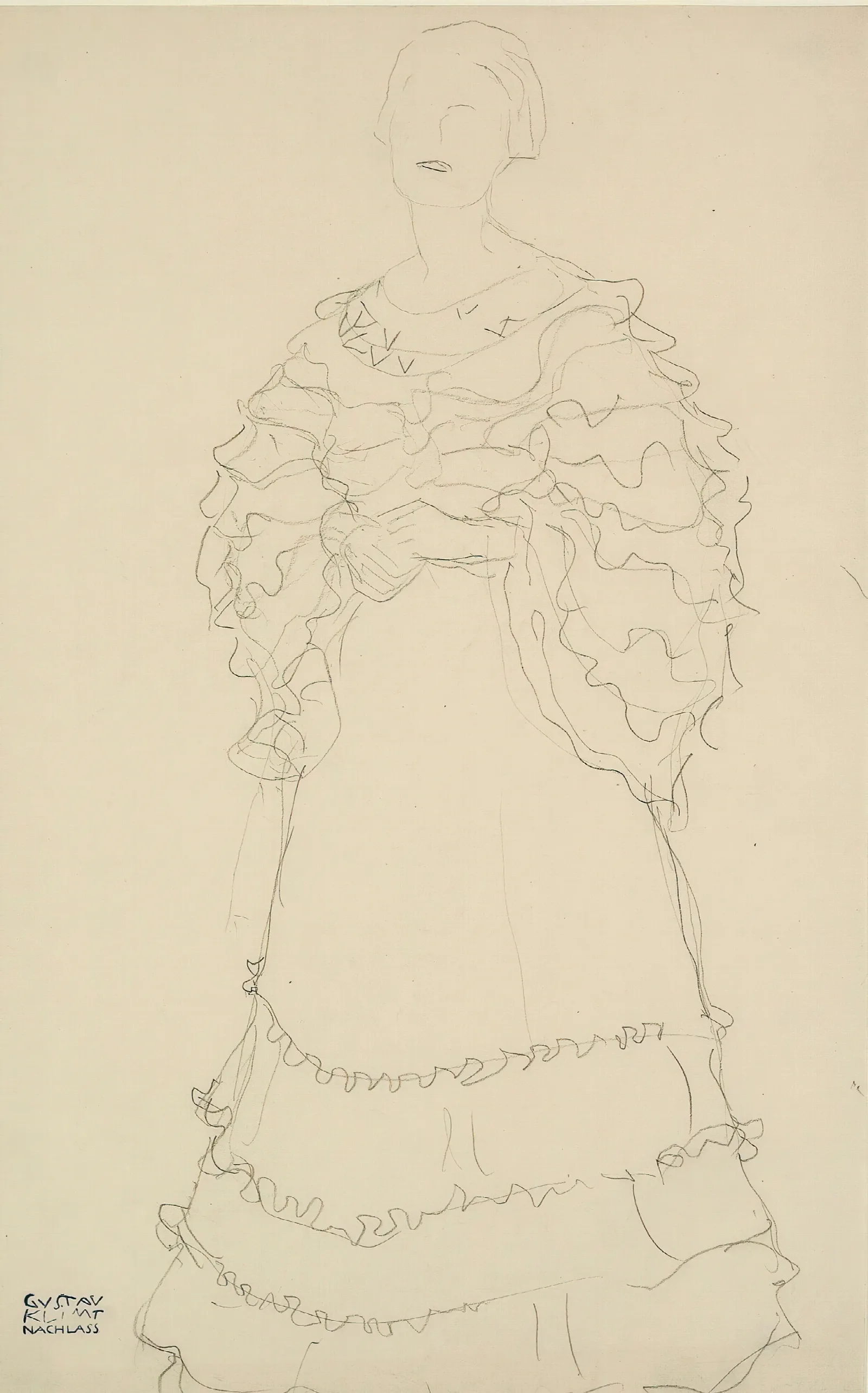 Stehend Etwas Nach Links Die Hande Ineinandergelegt Standing Figure Facing Slightly To The Left Hands Folded Wall Art by Gustav Klimt - Canvas Print