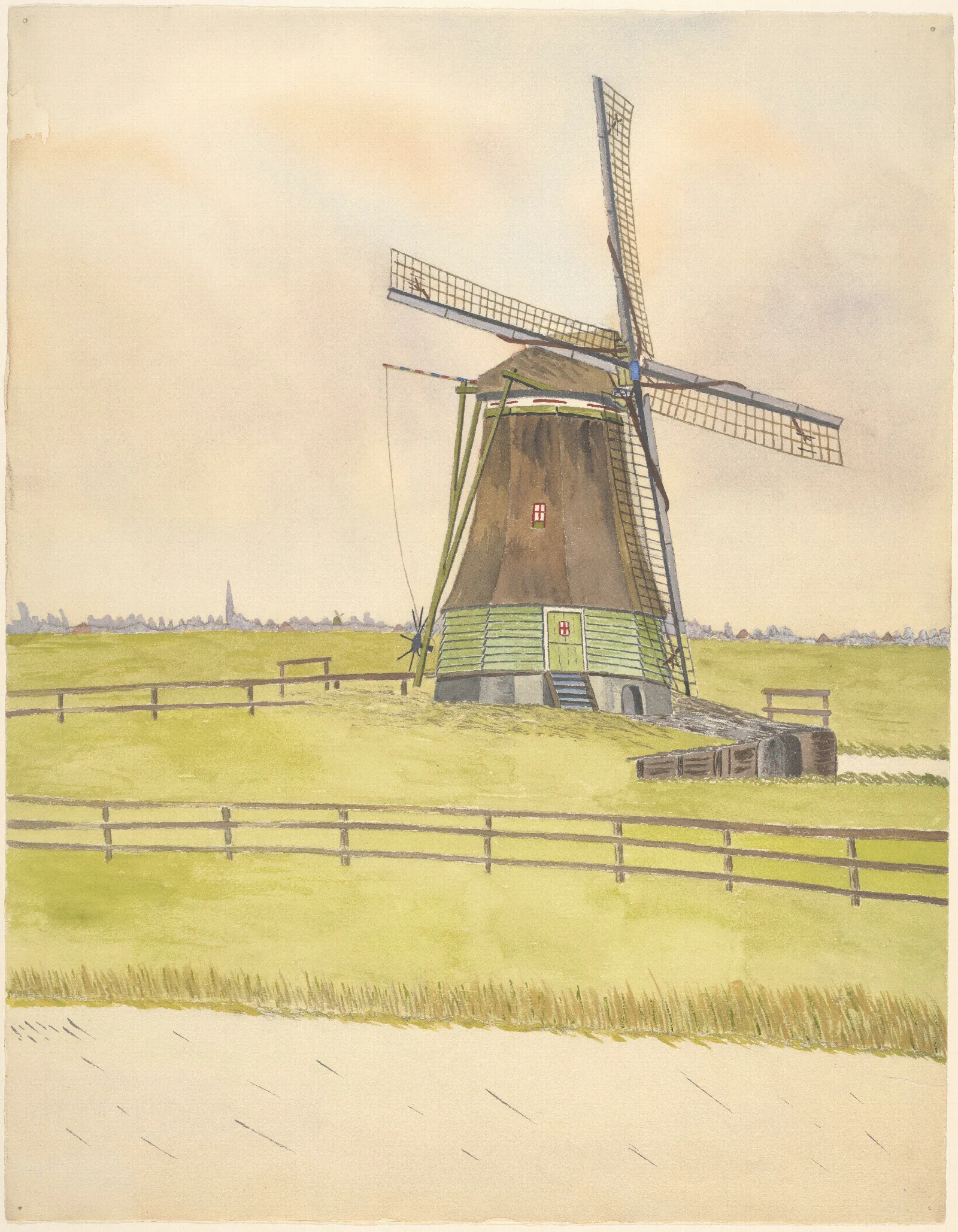 Watermolen De Schaalsmeer Gesloopt 1926 Stond In De Schaalsmeerpolder Op De Achtergrond De Beschuittoren Van Wormer Wall Art by Johannes Nicolaas Eijman - Canvas Print
