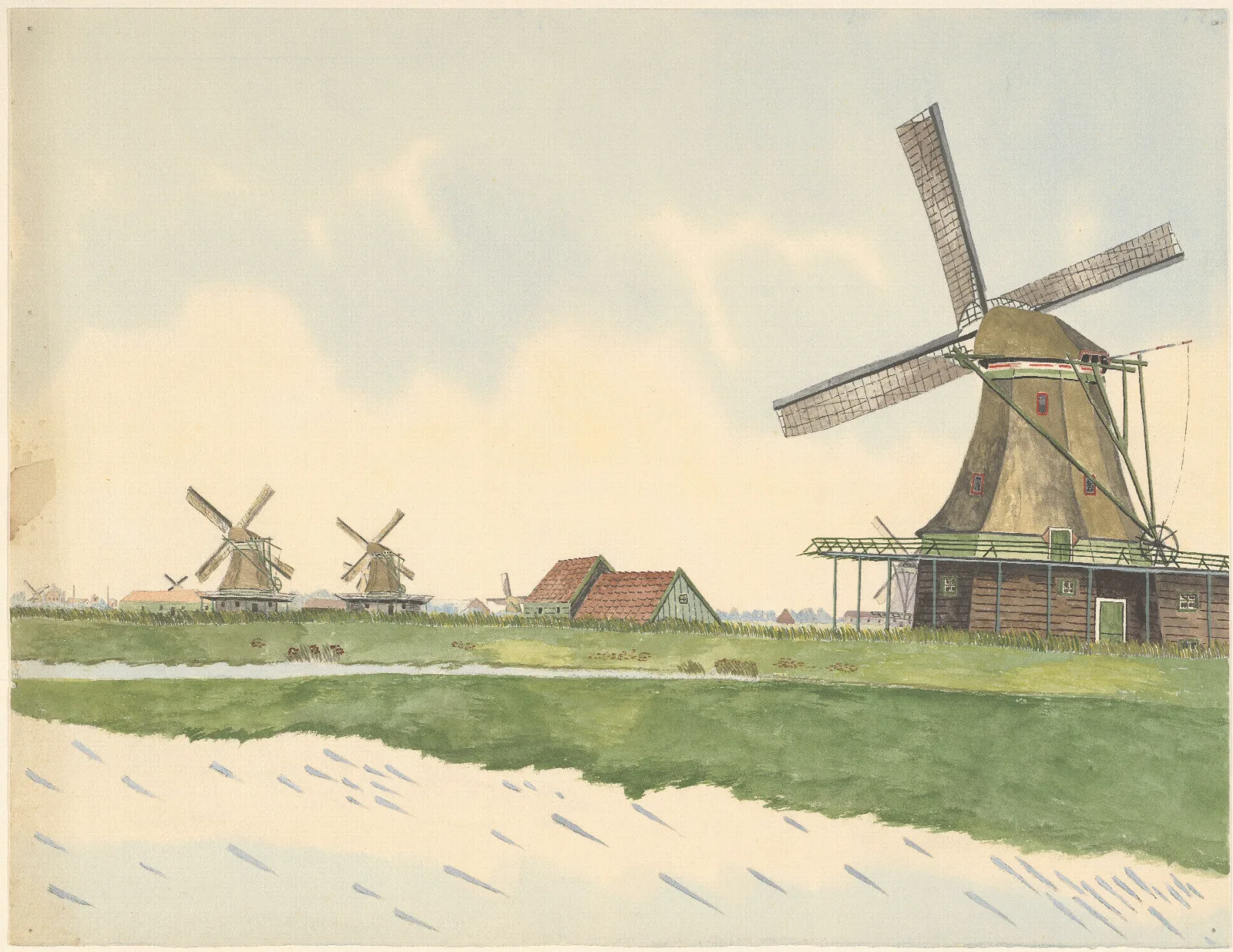 Op De Voorgrond Rechts Doppenmolen De Prolpot Aan De Hemmes Op De Achtergrond Links Twee Andere Molens Wall Art by Johannes Nicolaas Eijman - Canvas Print